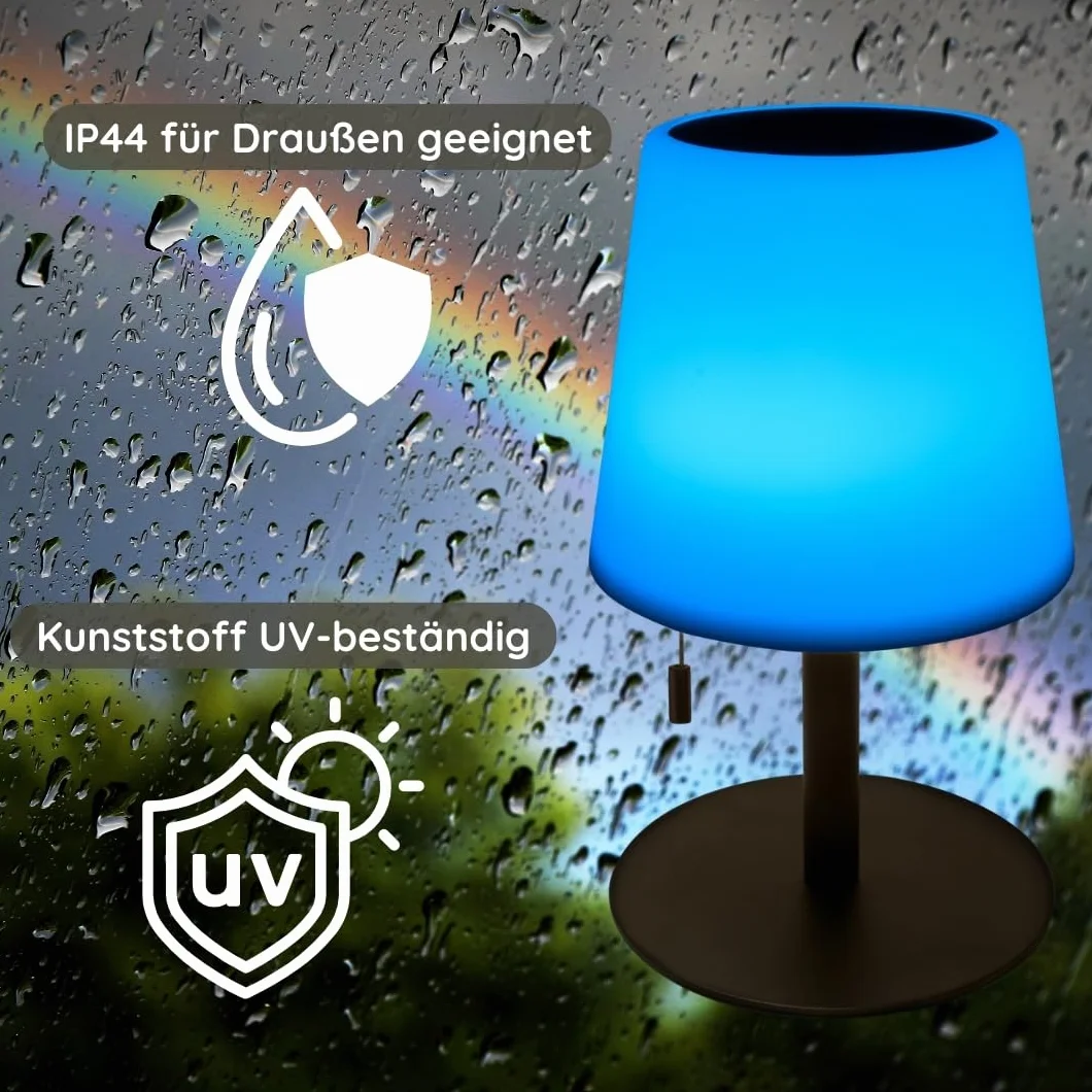 SCHWAIGER RGB LED Lampe de table solaire d'extérieur 200 Lm dimmable IP44 Micro USB