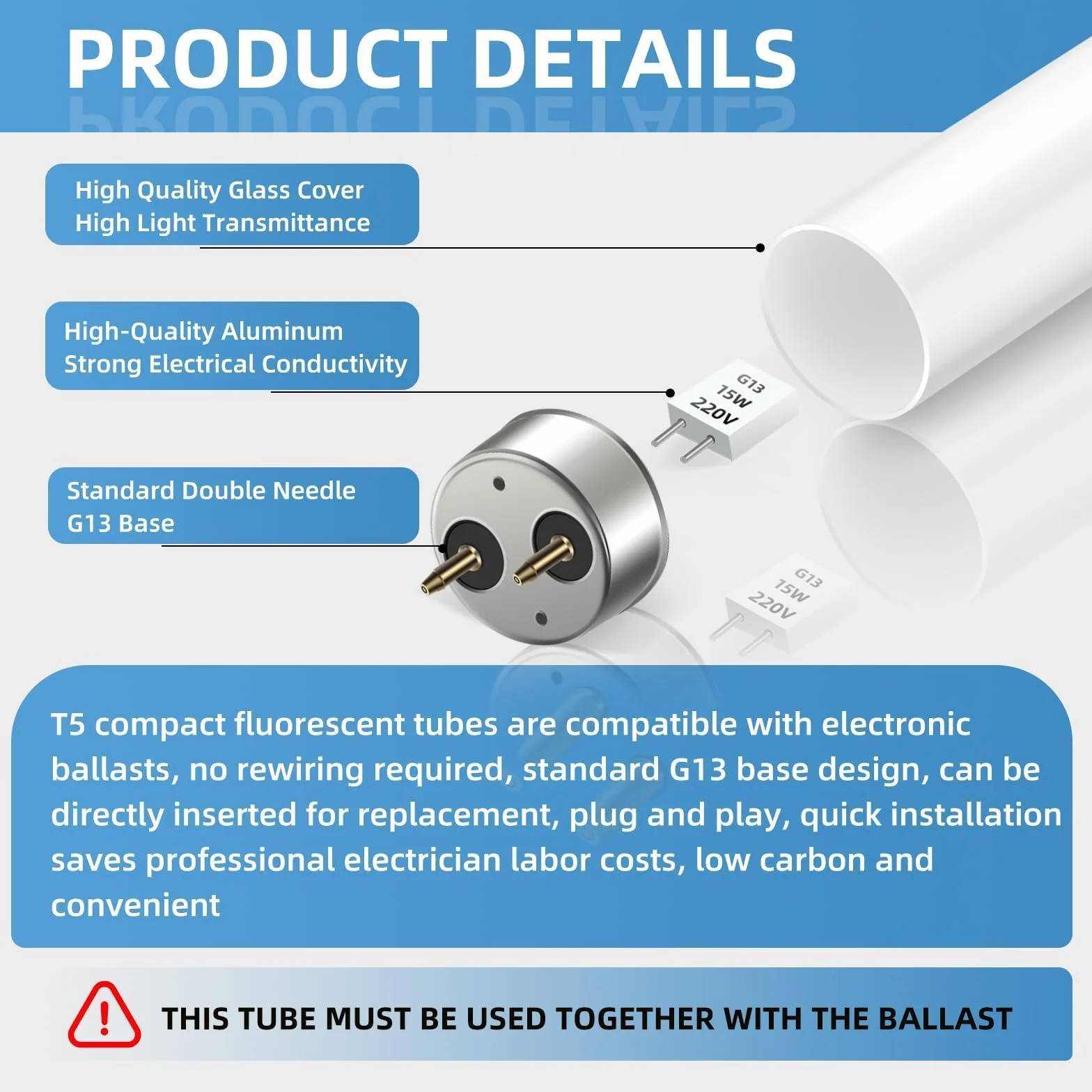 2 Pack Tubes Fluorescents 15W 450mm T8 Blanc Froid 4000K Base G13