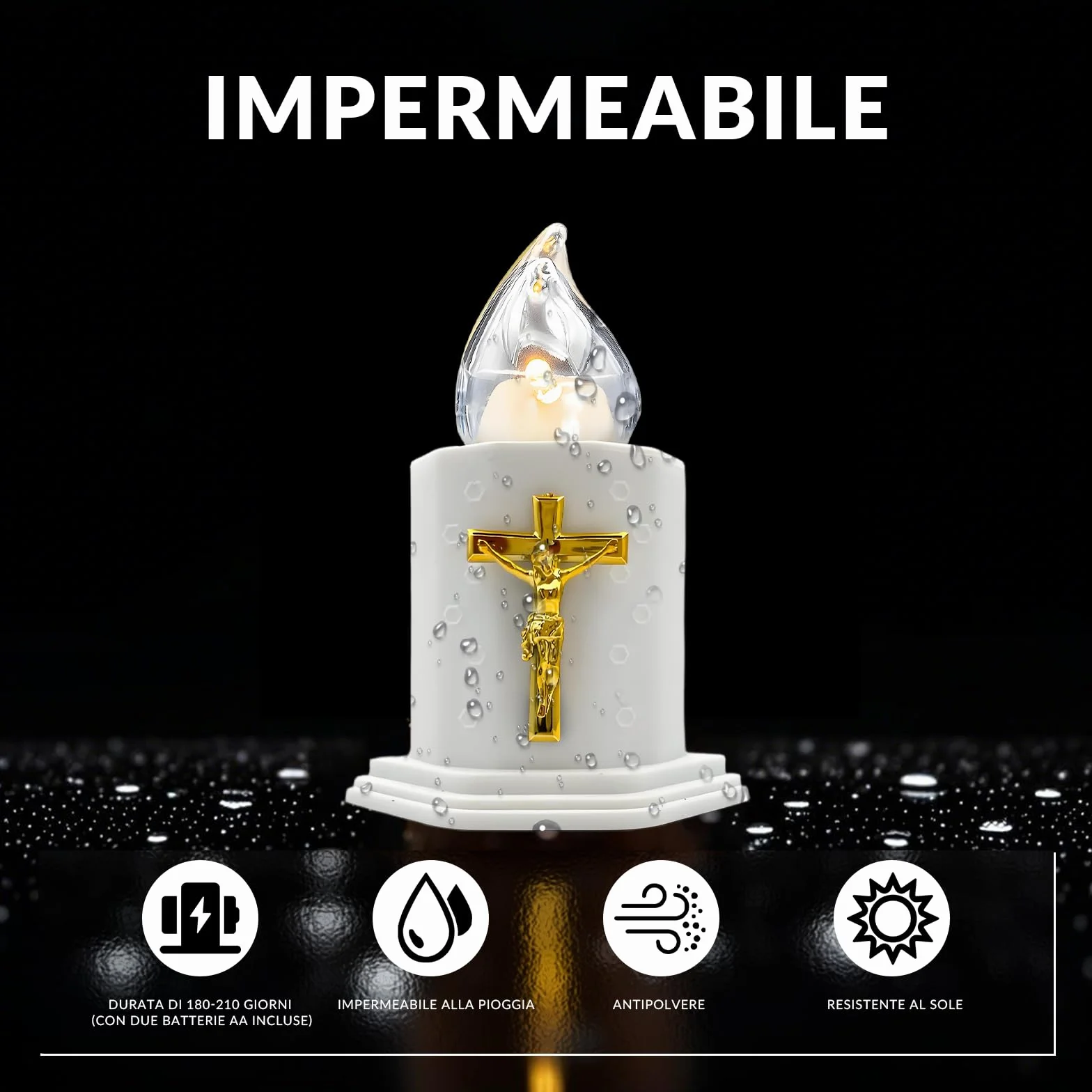 Bougies LED cimetières églises à piles flamme oscillante résistantes pluie 210 jours blanc