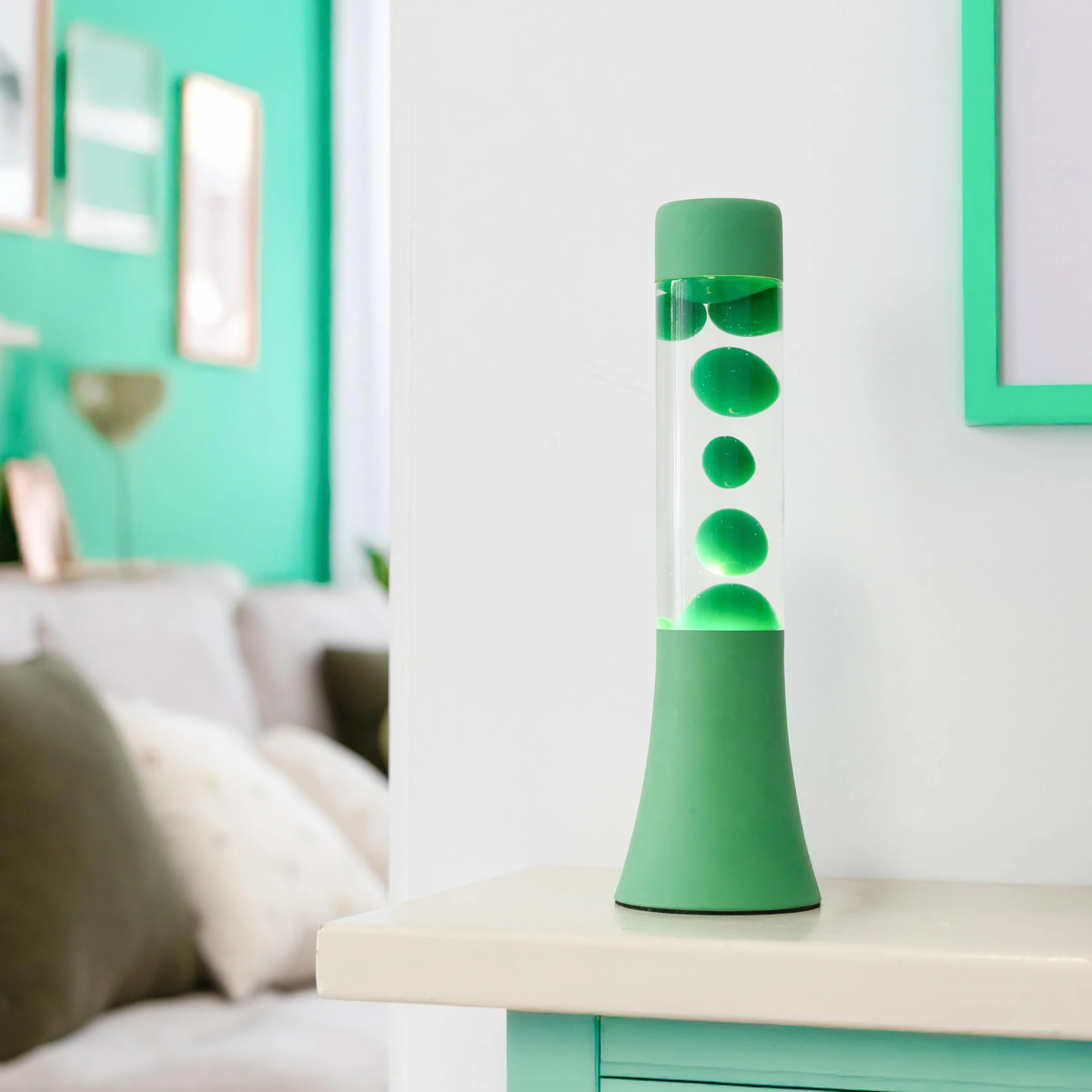 Lampe à lave verte 30 cm avec base et liquide transparent - Cadeau original rétro