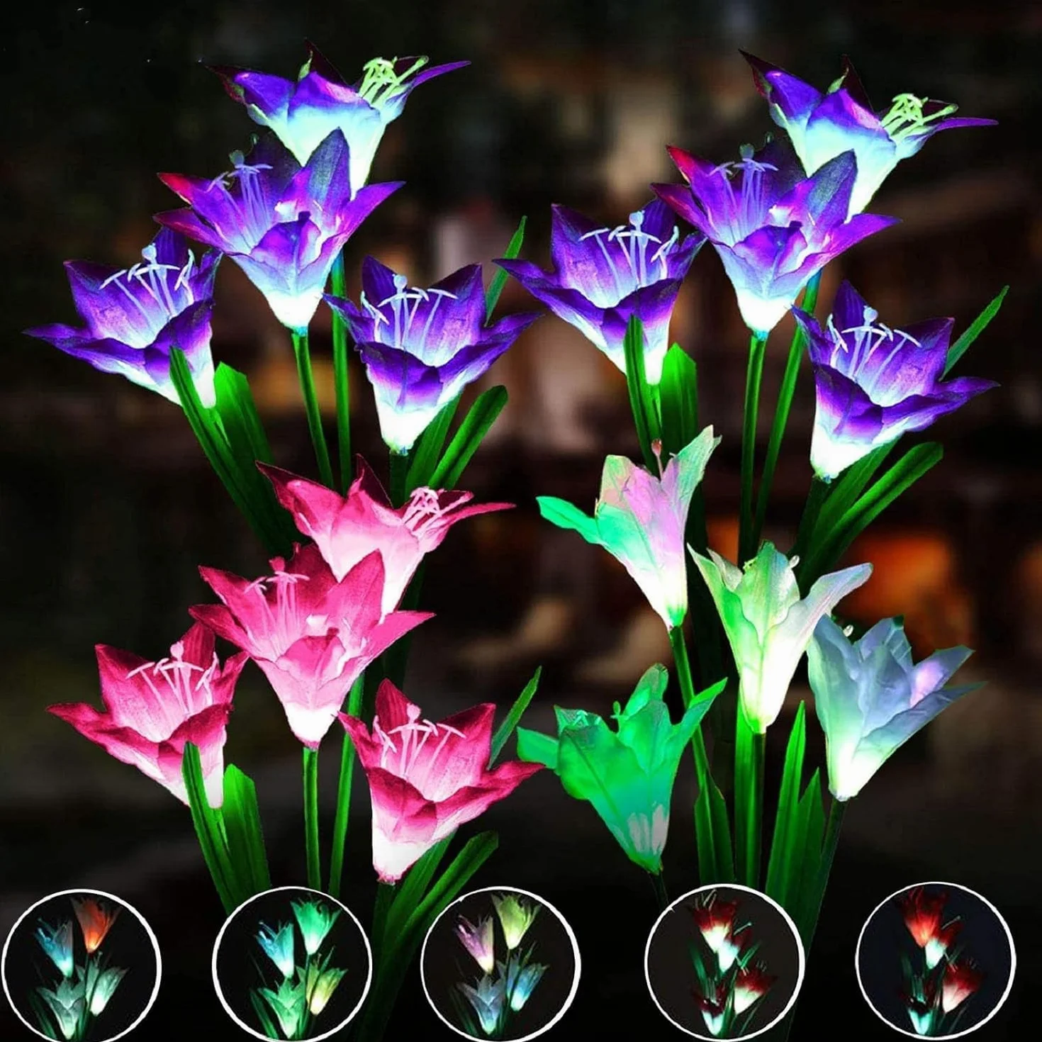 SOLARBABY lampes solaires extérieur jardin IP65 étanche Lot de 4 fleurs lys couleurs changeantes