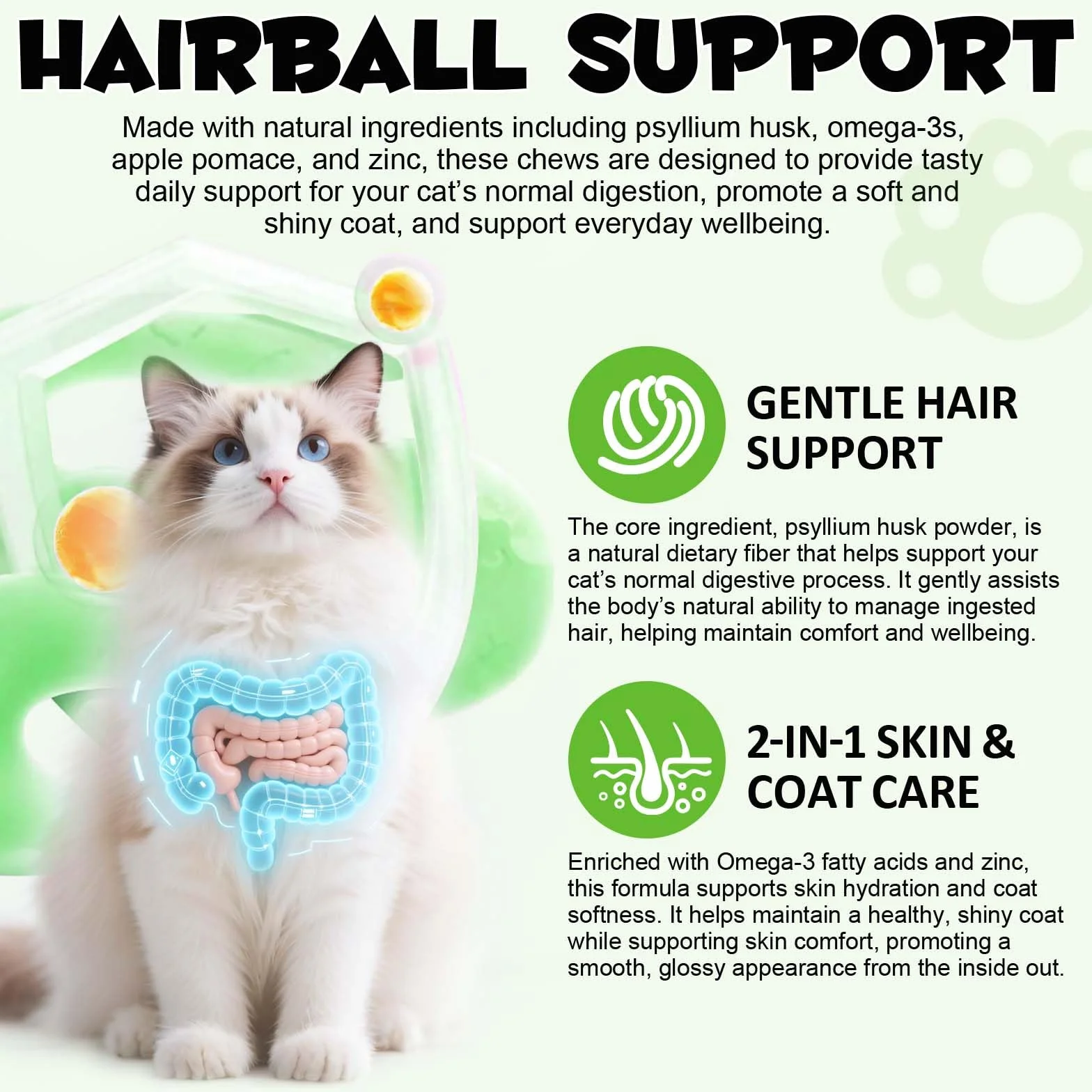 Traitement Boule de Cheveux pour Chats et Chatons, Support Peau et Manteau, Élimine et Prévient les Boules de Cheveux - 100G