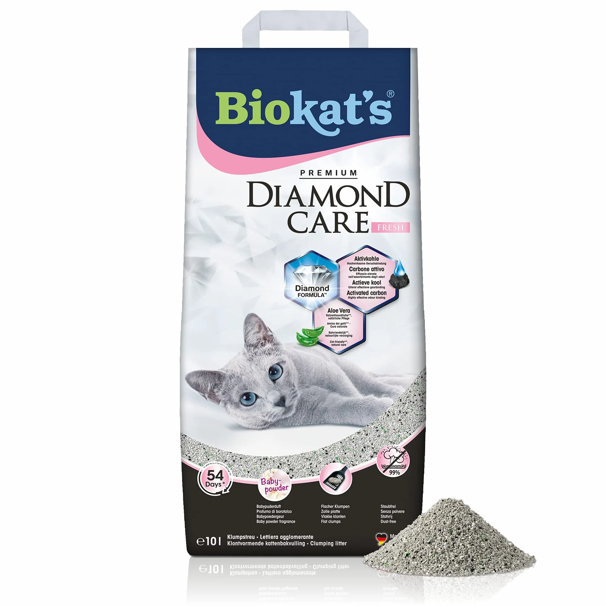 Biokat's Diamond Care Fresh Litière pour chats au charbon actif et Aloe vera - 1 sac (1-10 l)