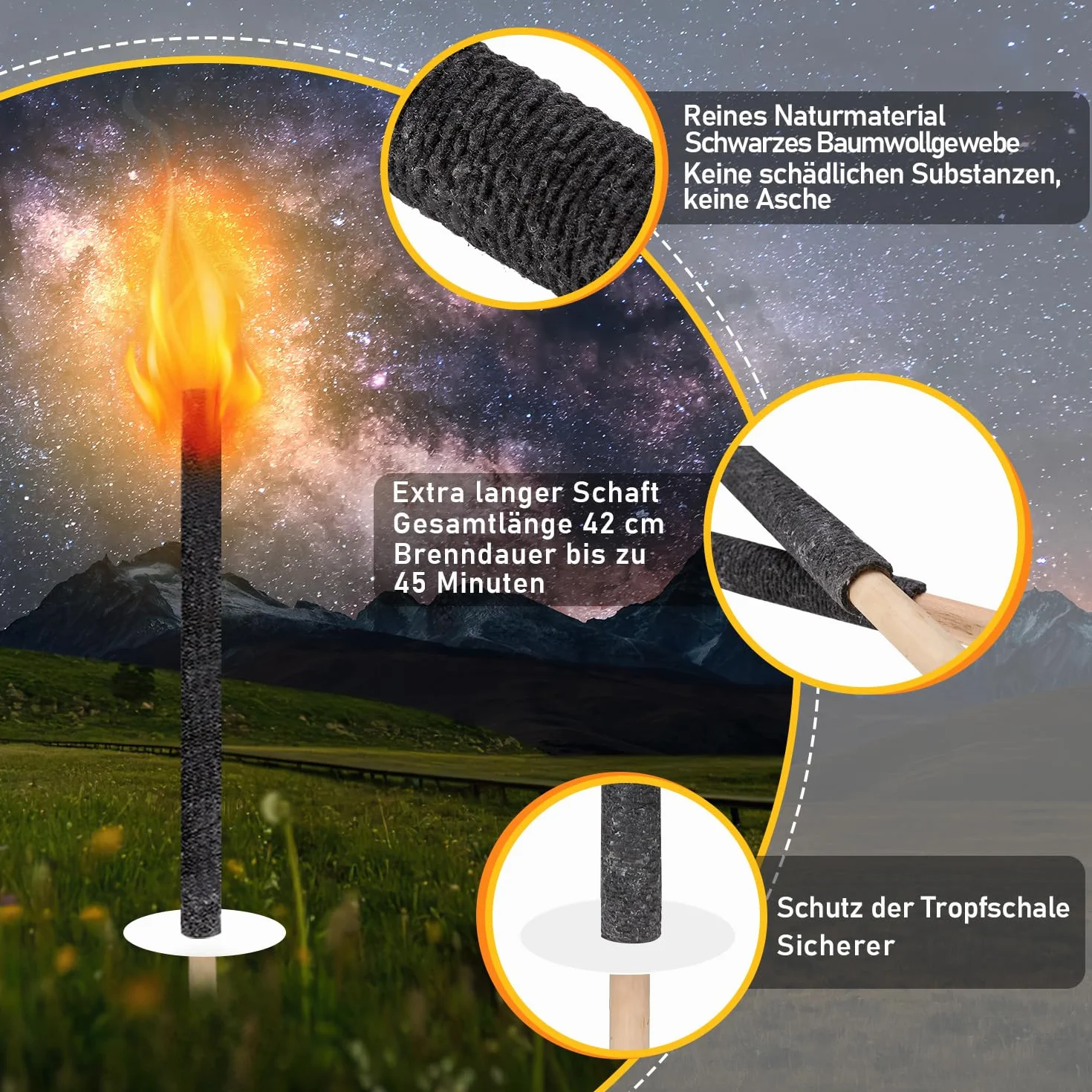 Torches en cire naturelle pour enfants - Lot de 10 - Durée de combustion 45 min - Protection des mains