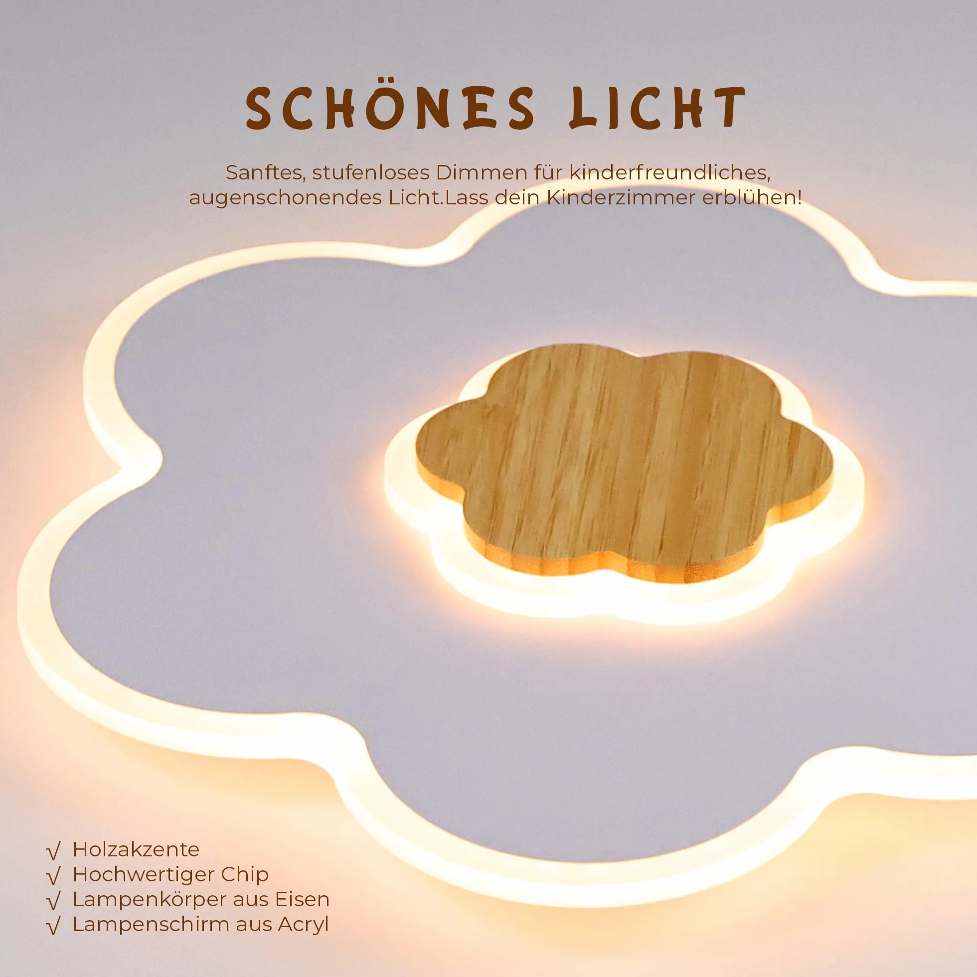 Plafonnier LED Enfant Fleur Bois Dimmable 3000K-6000K 28W 40cm Veilleuse