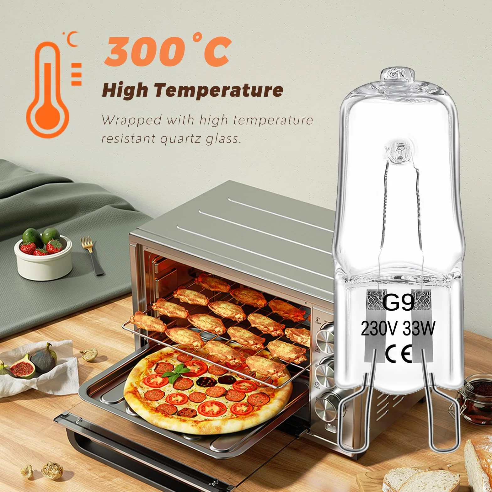 Ampoule Halogène G9 33W 230V Dimmable Blanc Chaud 2800K 300°C pour Four