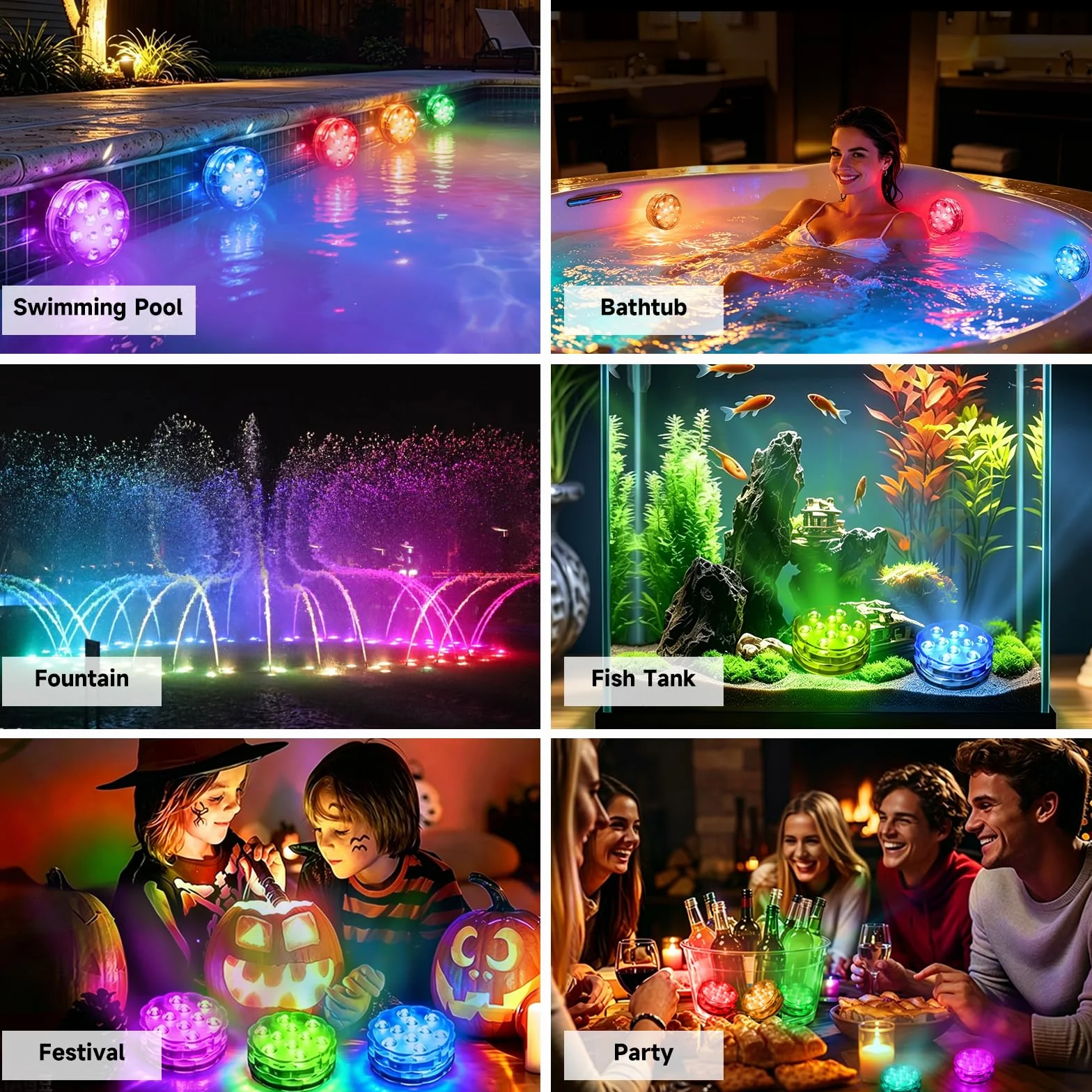 Mini Lumières LED Submersible Piscine 16 Couleurs RGB Télécommande IP68 Étanche