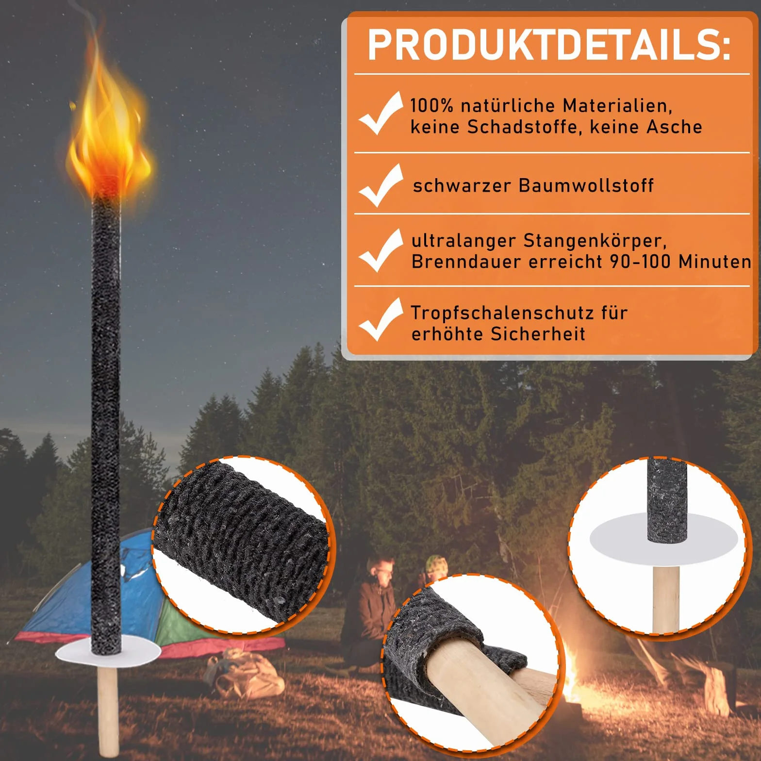 Gimisgu Torches 72 cm Lot de 50 - Combustion 90-100 min avec bac d'égouttement