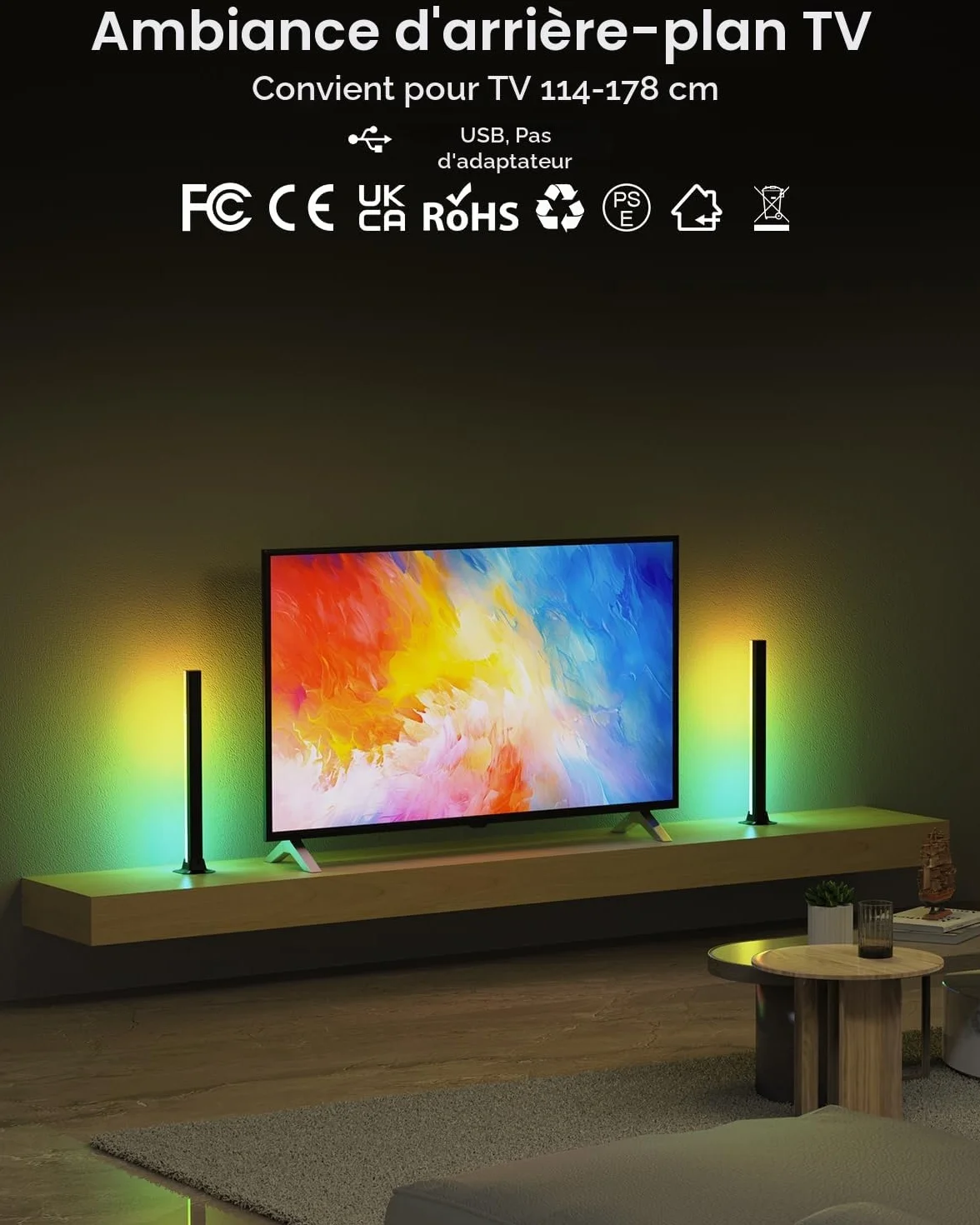 Loyal Lampe LED TV Gaming Smart LED Barre RGB avec Modes Scène et Musique, Connectée App & Télécommande, 42cm