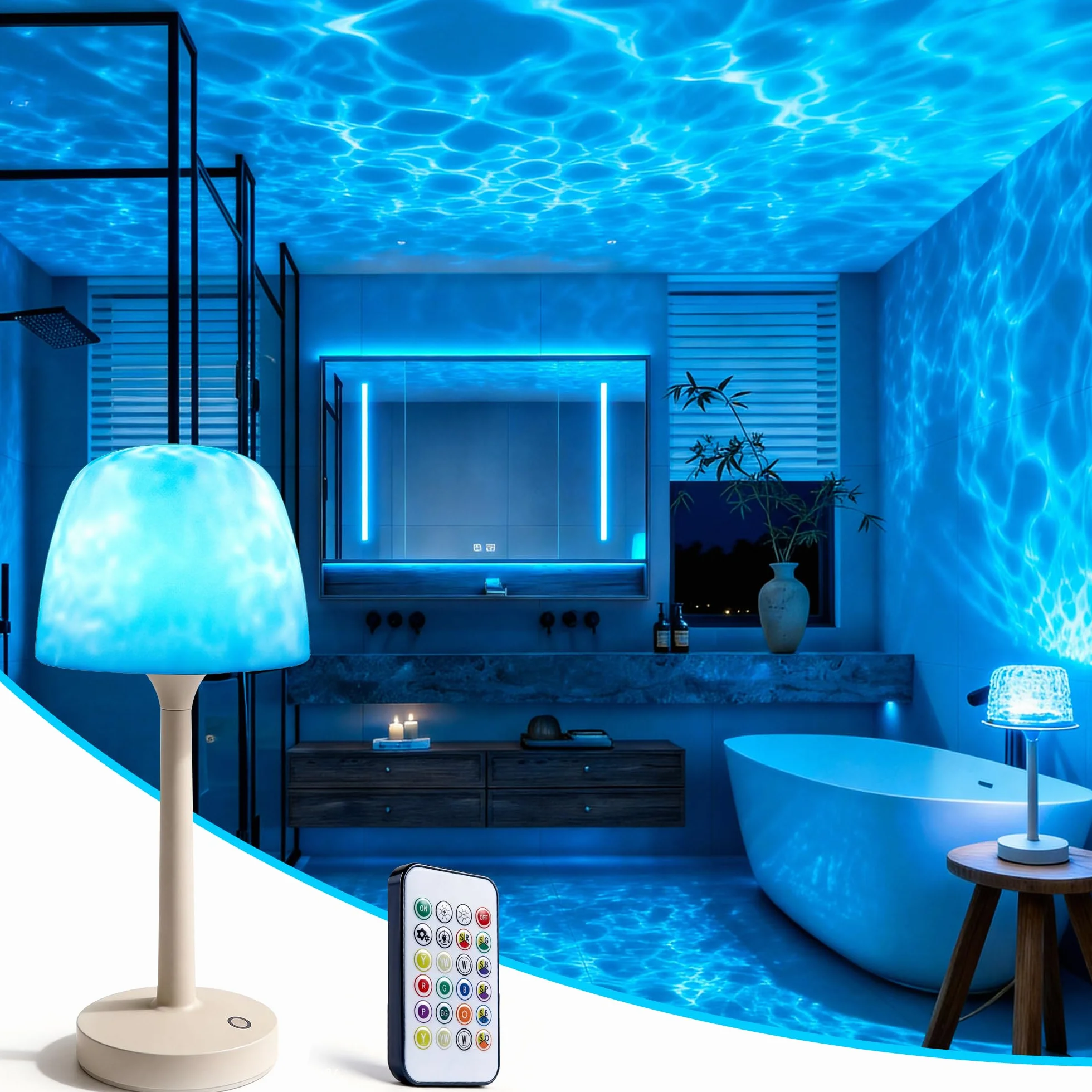 Akynite Lampe de Douche LED sans Fil 16 Couleurs RVB Étanche IP44 Tactile Télécommandée Rechargeable