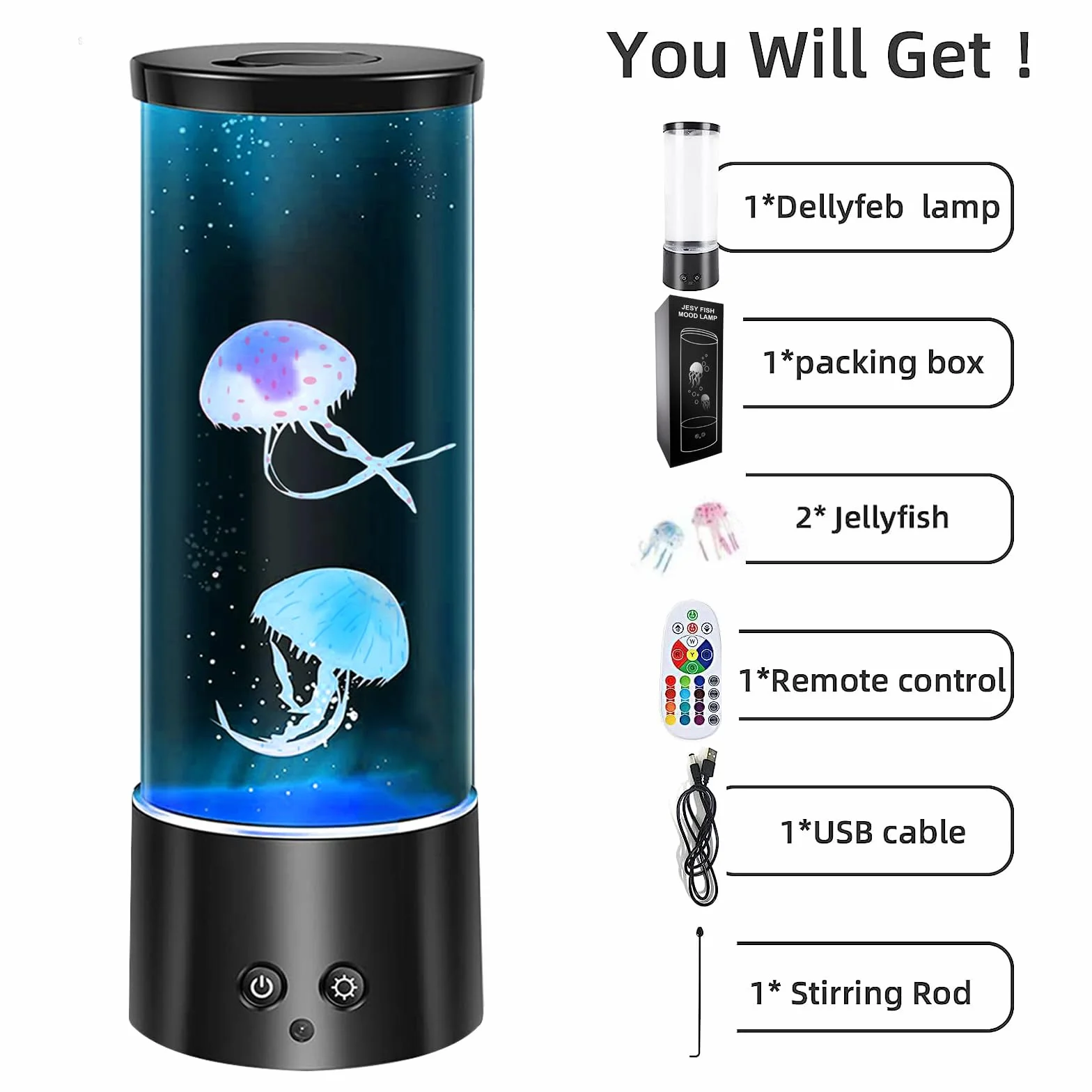 Lampe Méduse Jellyfish Lampe à Lave 17 Effets Lumière Changeants Couleur Aquarium Télécommande USB Noir