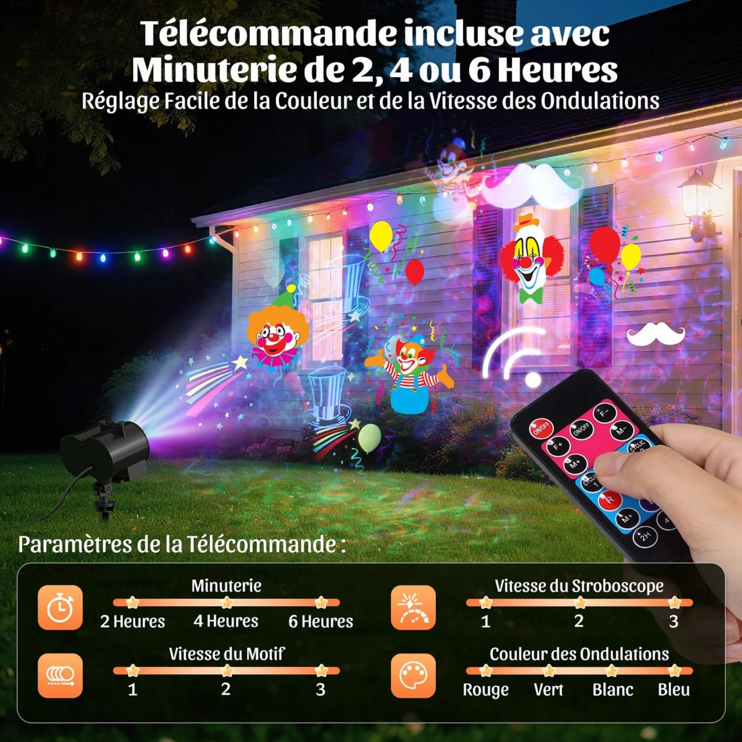 Projecteur Noel Exterieur 16 Diapositives avec Telecommande et Minuterie 4 Couleurs Motifs Eau