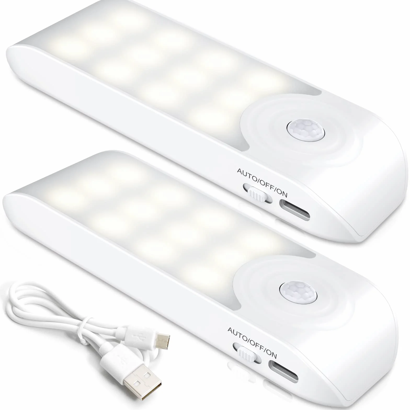 Veilleuse LED Rechargeable 2 Pièces Automatique Détecteur de Mouvement Lumière Murale Magnétique Portable 12 LED 3 Modes