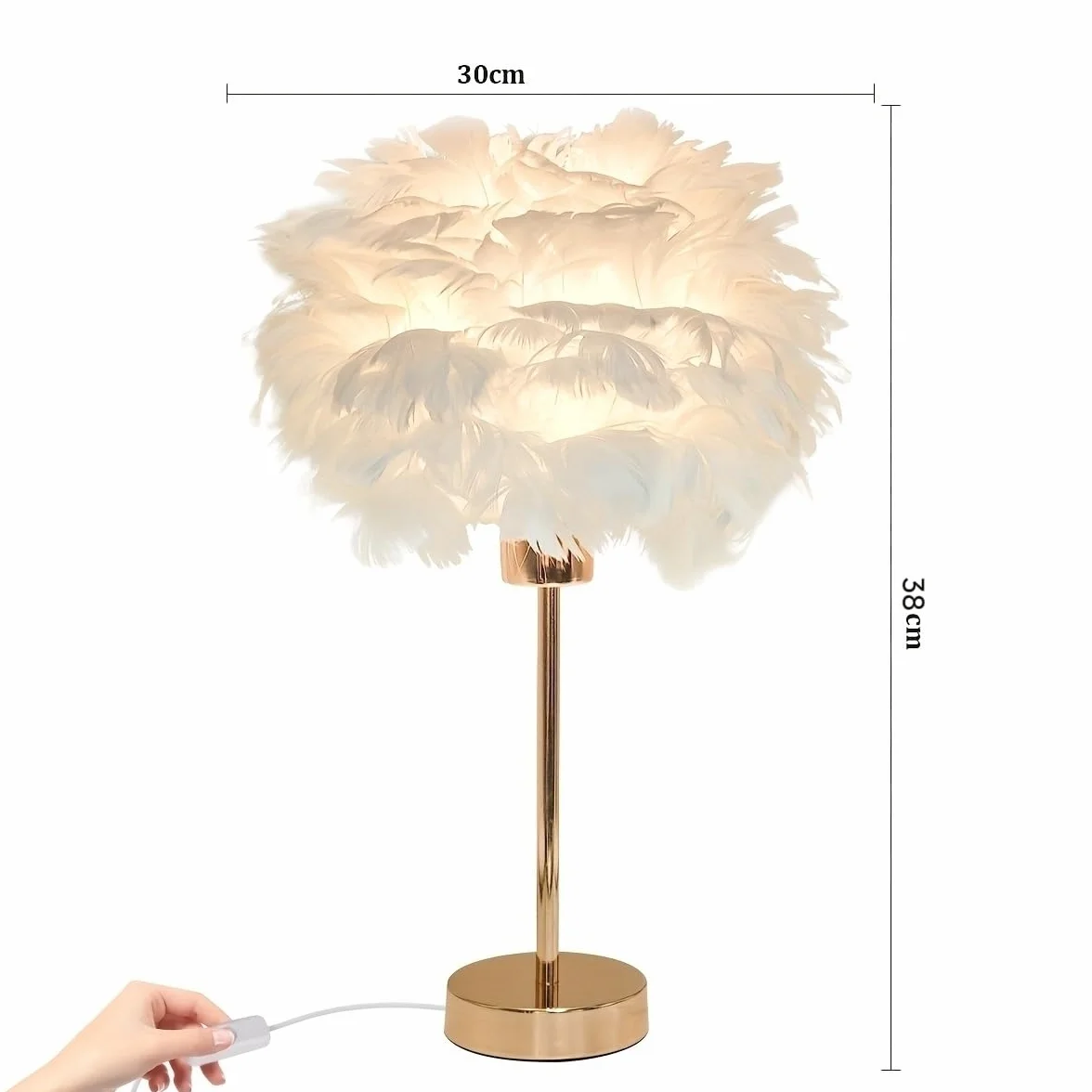 Lampe de chevet moderne E27 veilleuse enfants plumes artificielles blanc chaud 30x38 cm
