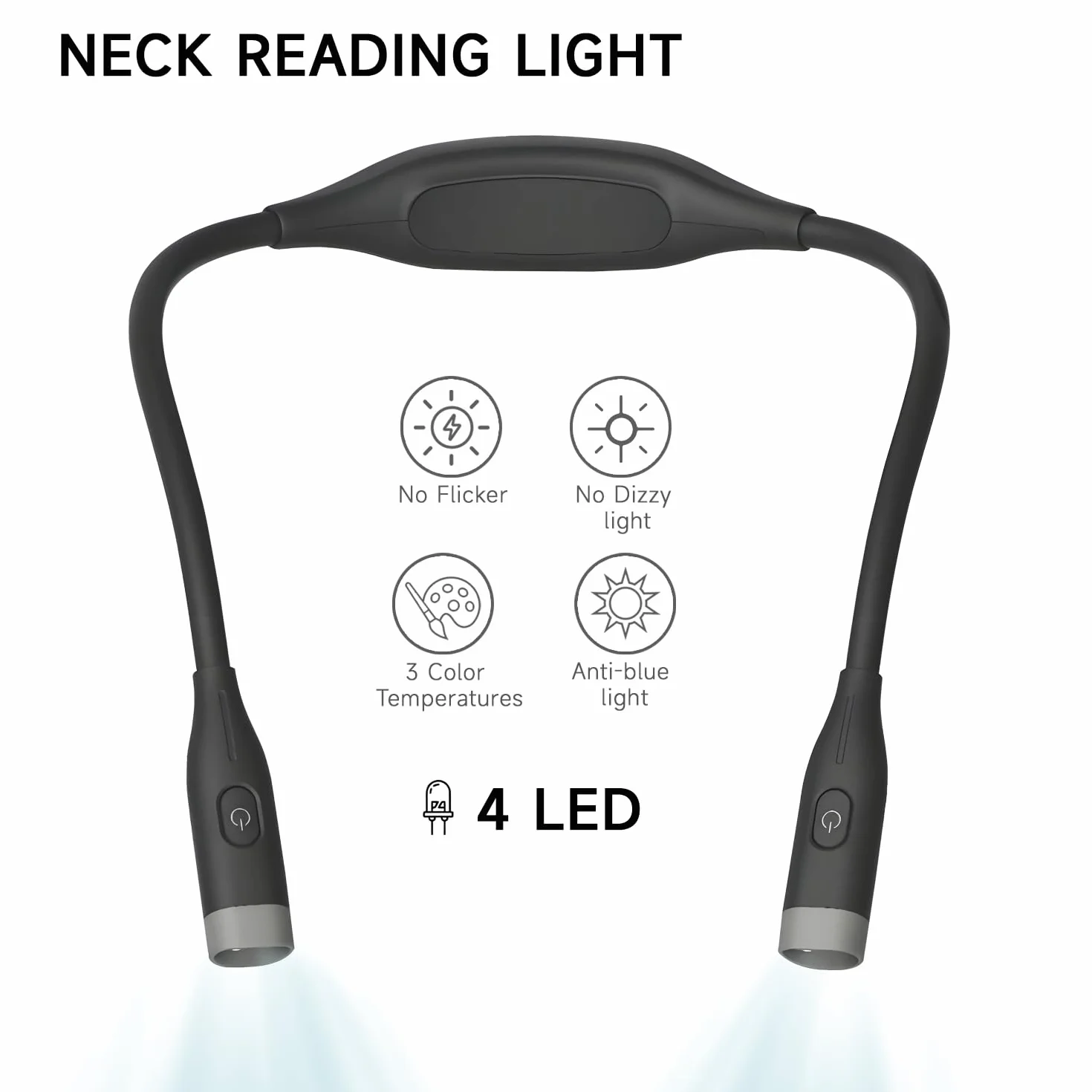 QUMOX Lampe de lecture rechargeable LED, 3 modes couleur, intensité réglable, mains libres flexible, noir