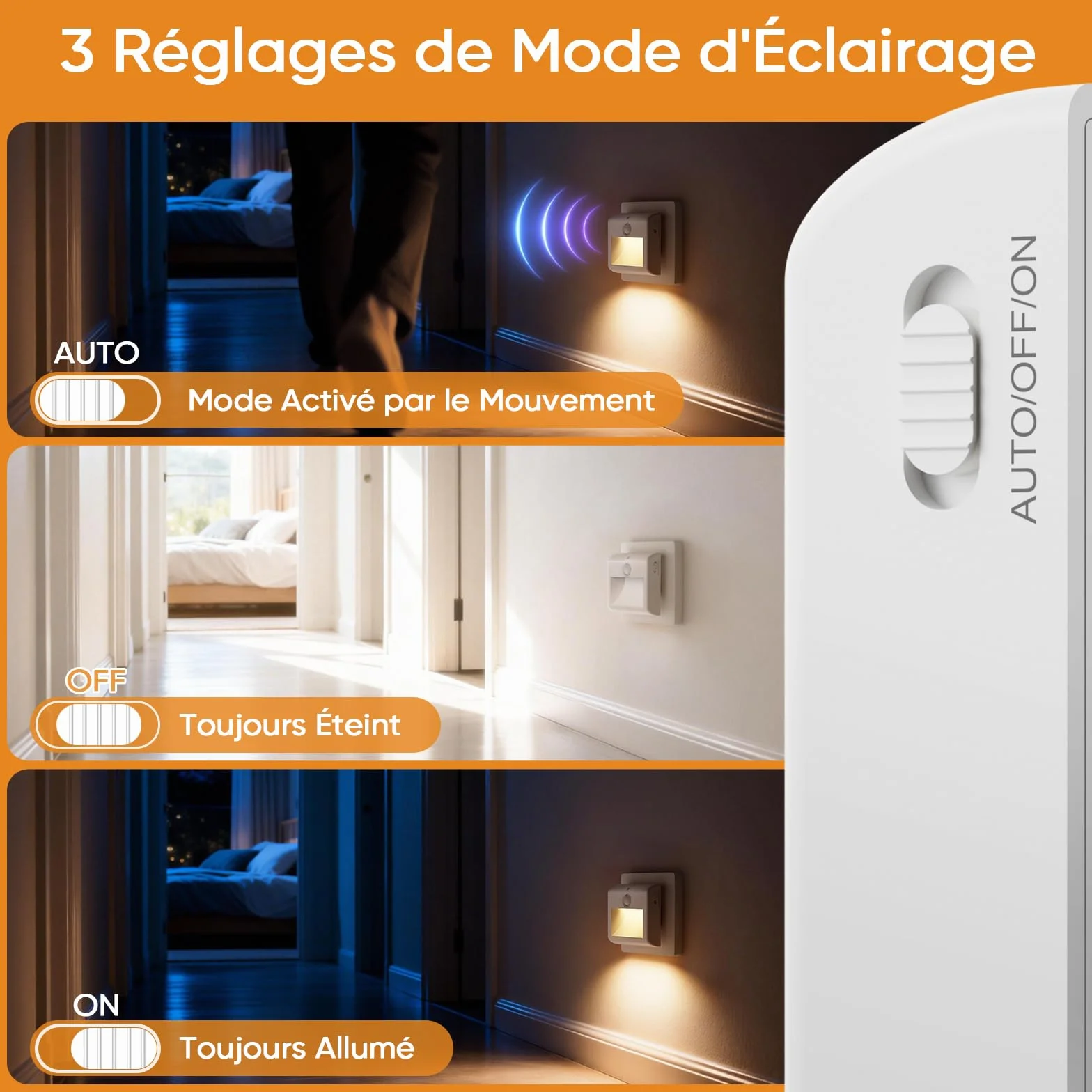 Suright Lot de 2 Veilleuses de Prise avec Détecteur de Mouvement, Lumière Blanc Chaud, 3 Modes Gradation pour Enfants