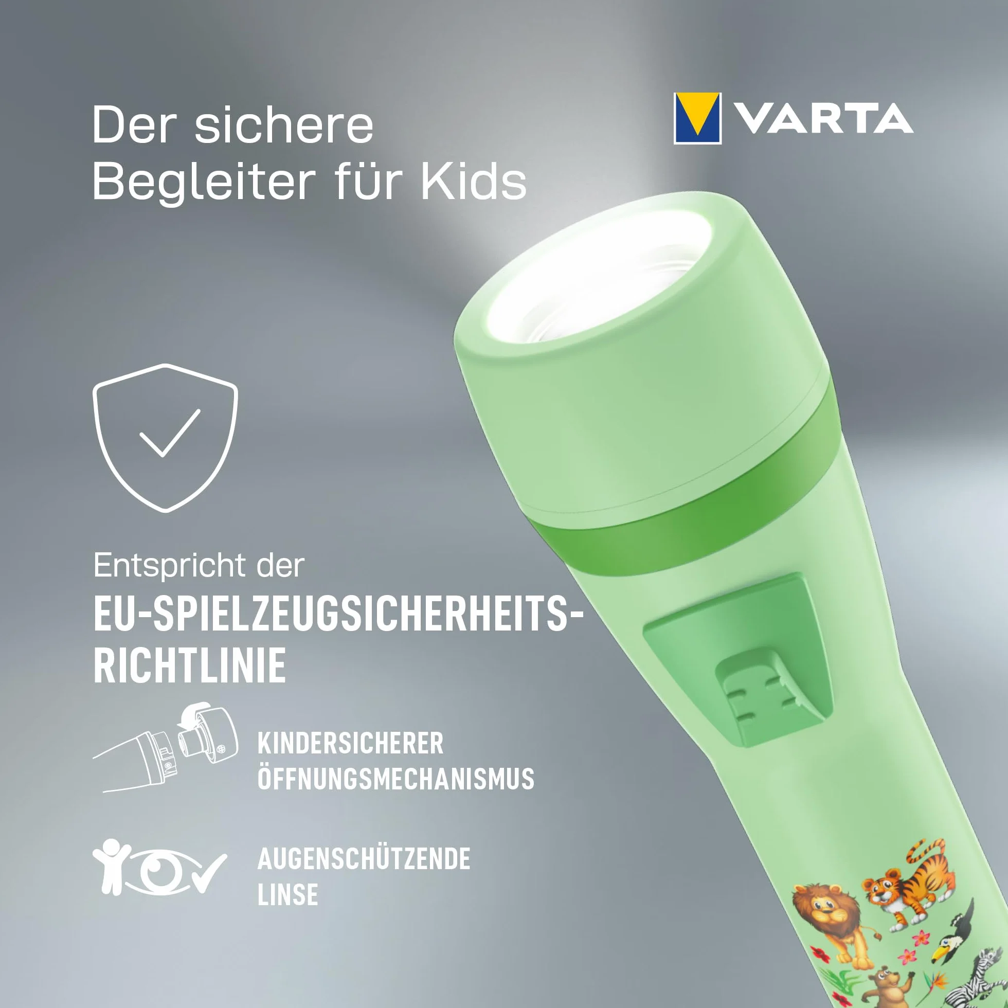 VARTA Lampe Torche Enfants Alimentée par Piles AA Conception Jungle Protection Yeux