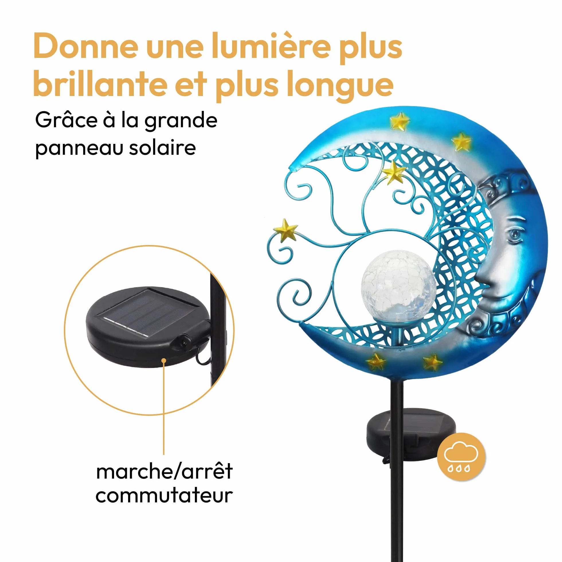 Lampes Solaires de Jardin Extérieur LED Imperméable en Forme de Lune