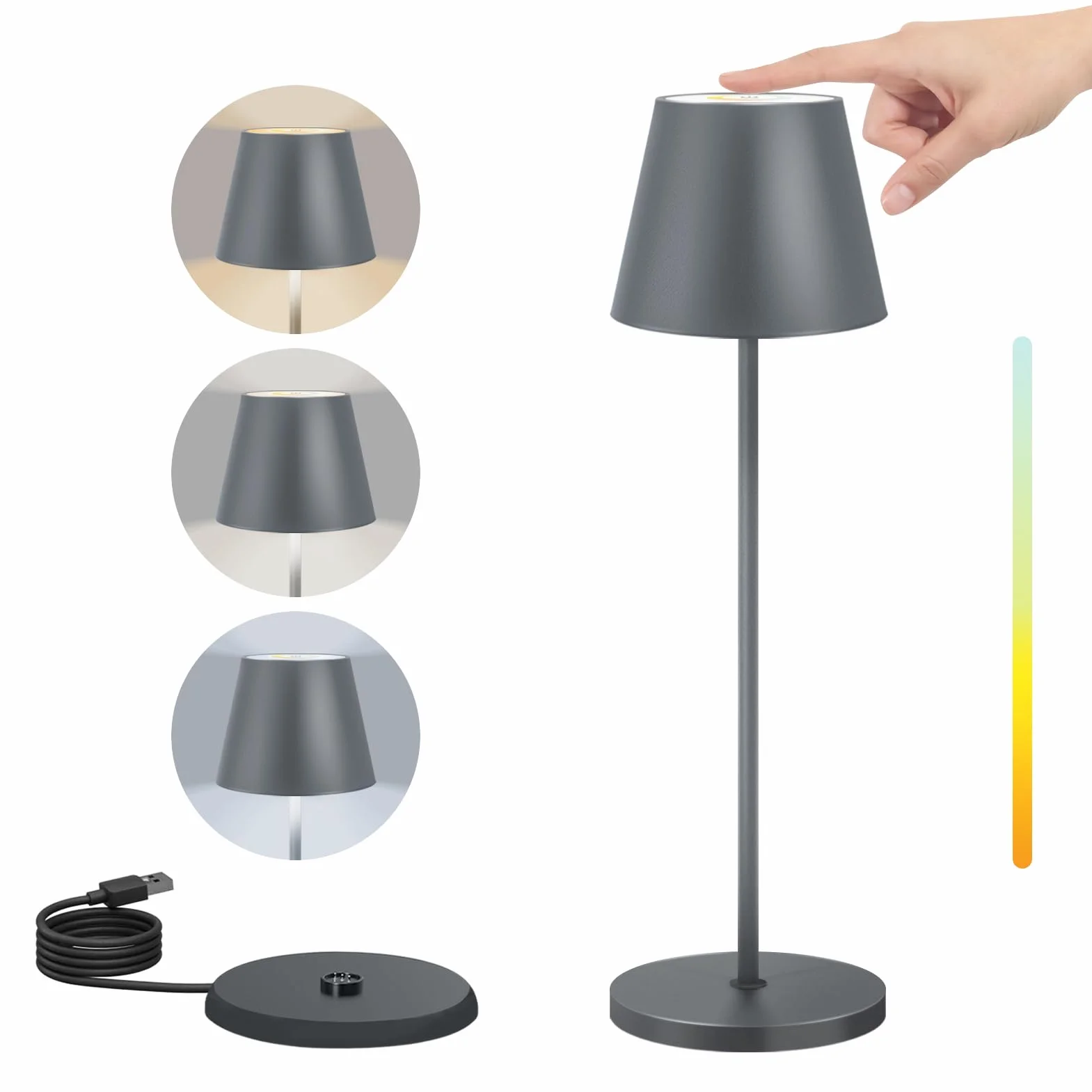FUYO Lampe de Table LED Sans Fil Rechargeable IP54 3000-6000K Gris