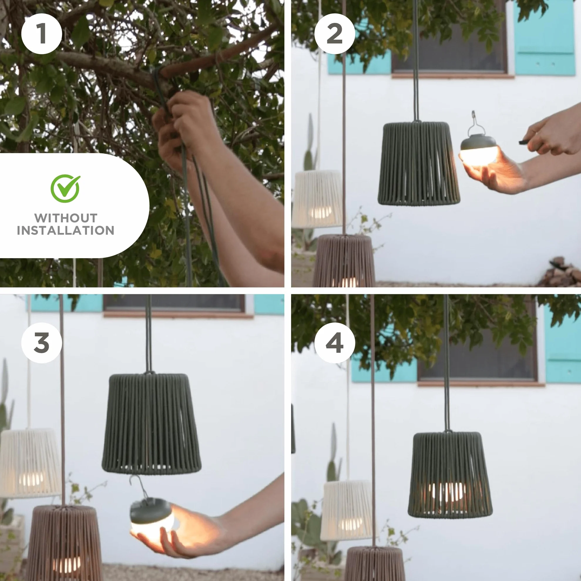 newgarden Conta Mini Lampe suspendue LED portable avec télécommande et batterie rechargeable USB Blanc