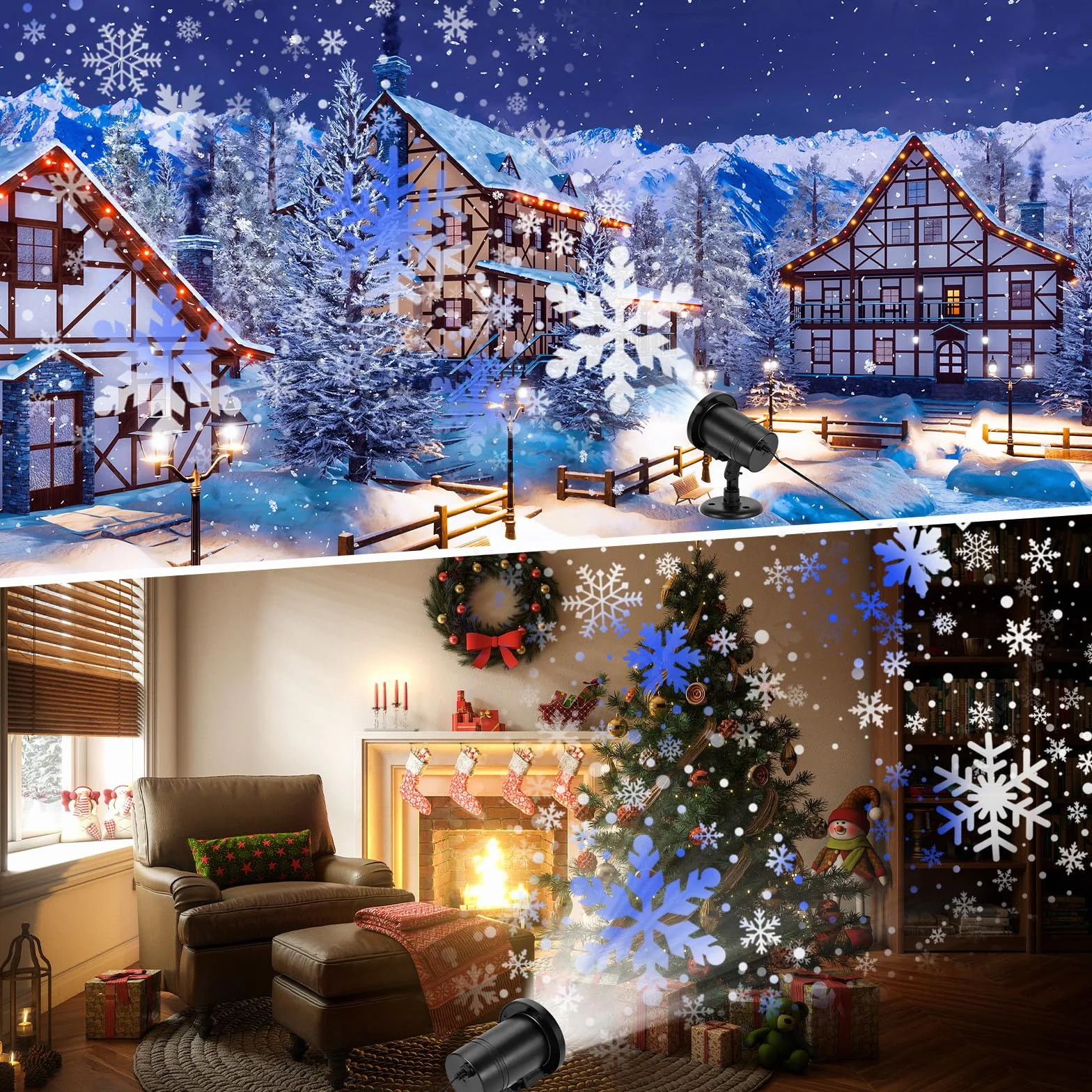 Projecteur LED Flocon de Neige IP65 Étanche Noël Décoration Extérieur Intérieur