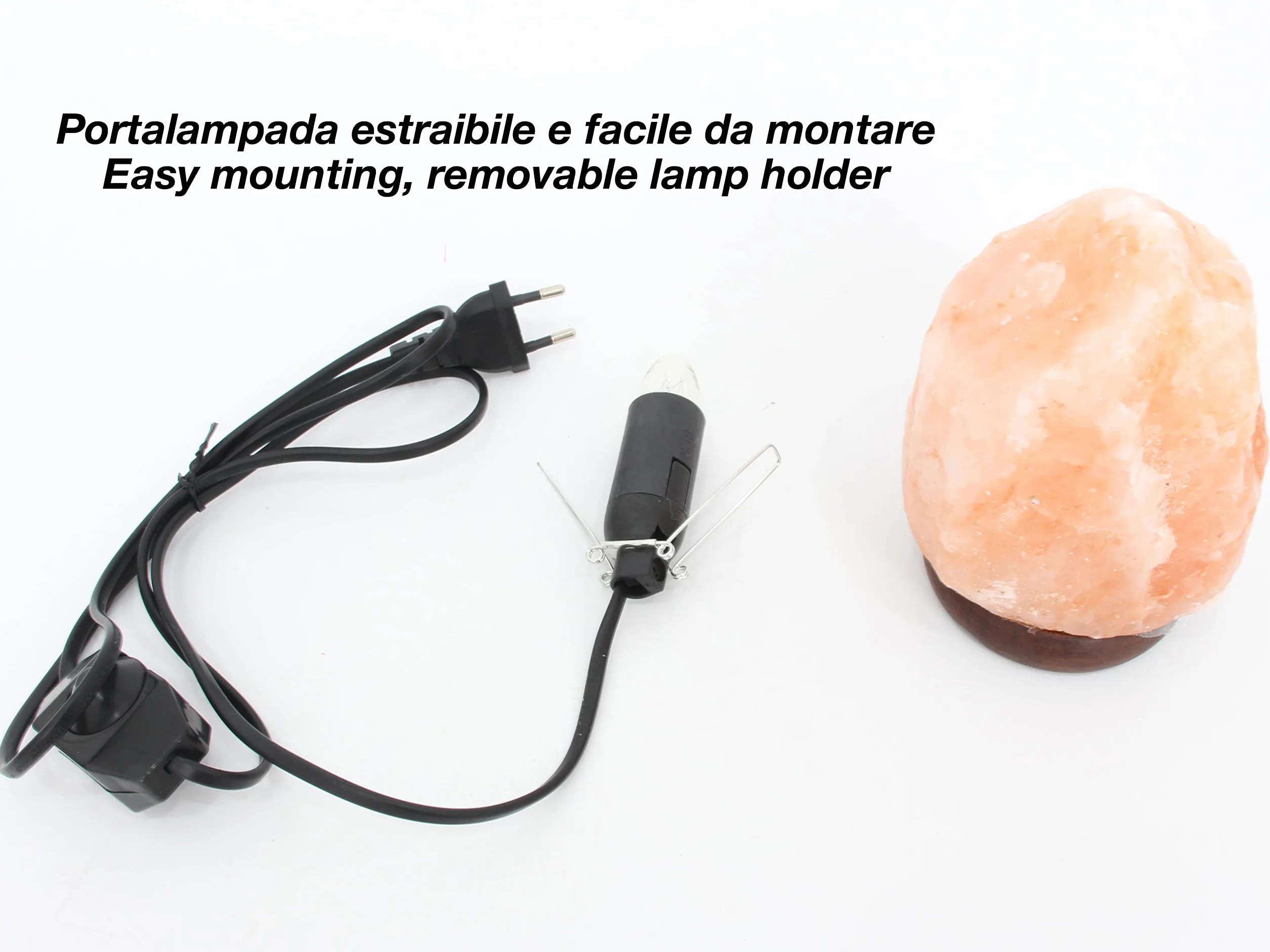 BEPER P201UTP100 Lampe de Sel de l'Himalaya Naturelle Faite à la Main avec Base en Bois Rose