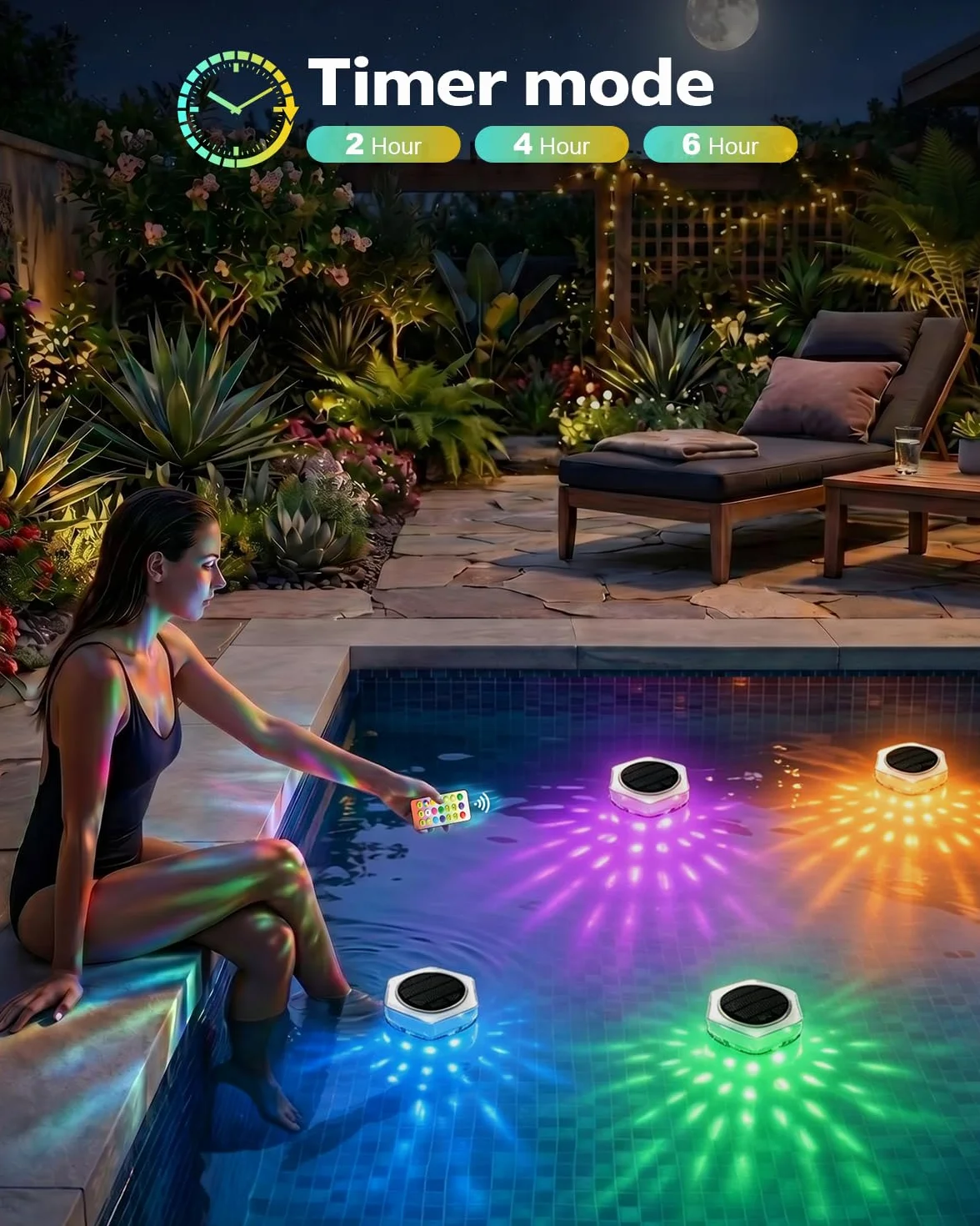 Lampe solaire pour piscine AdalyRoma RVB LED flottante avec télécommande et minuterie