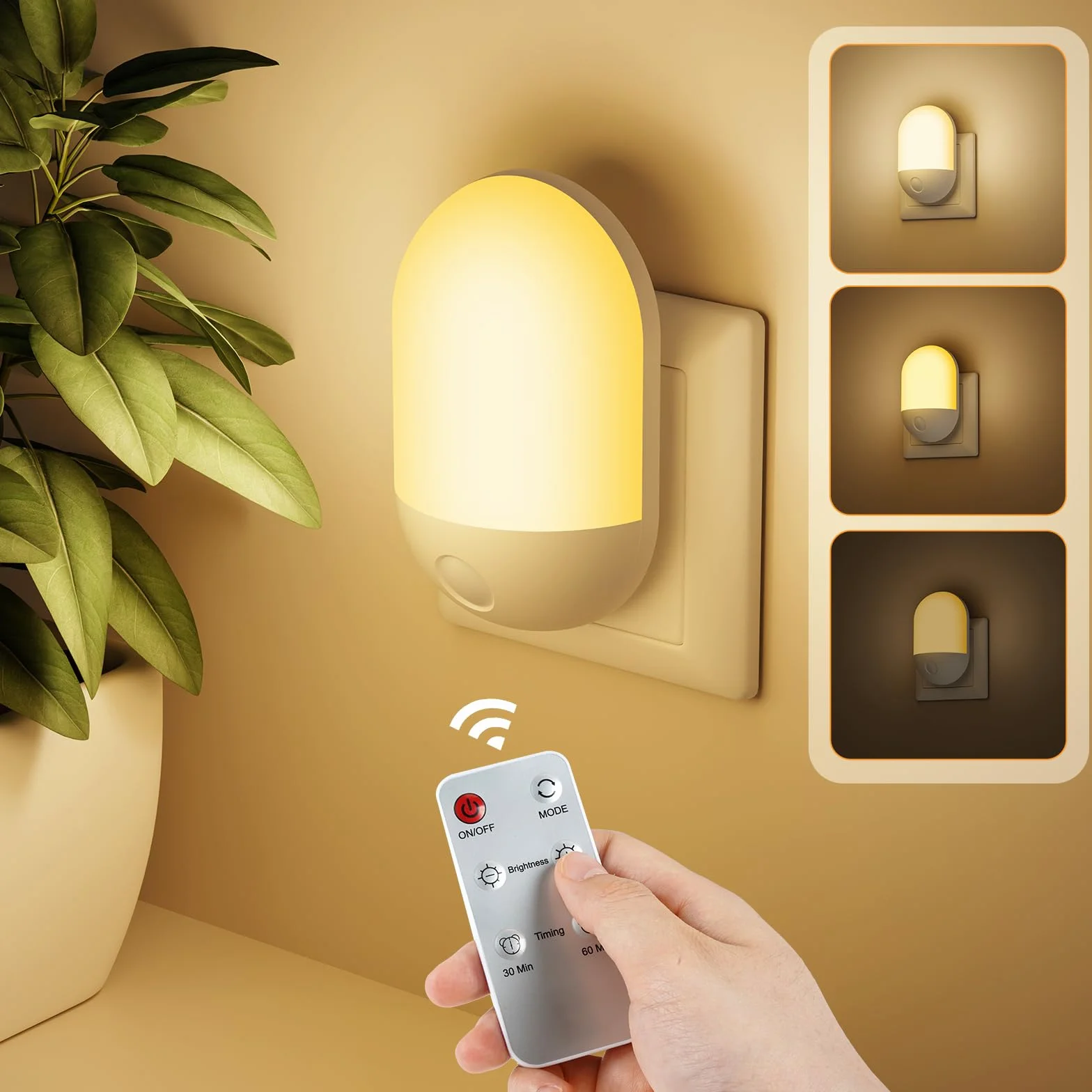 LED Veilleuse Enfant Adulte avec Télécommande, 3 Niveaux Luminosité, Minuterie 30/60 Min, Lumière Chaude Froide