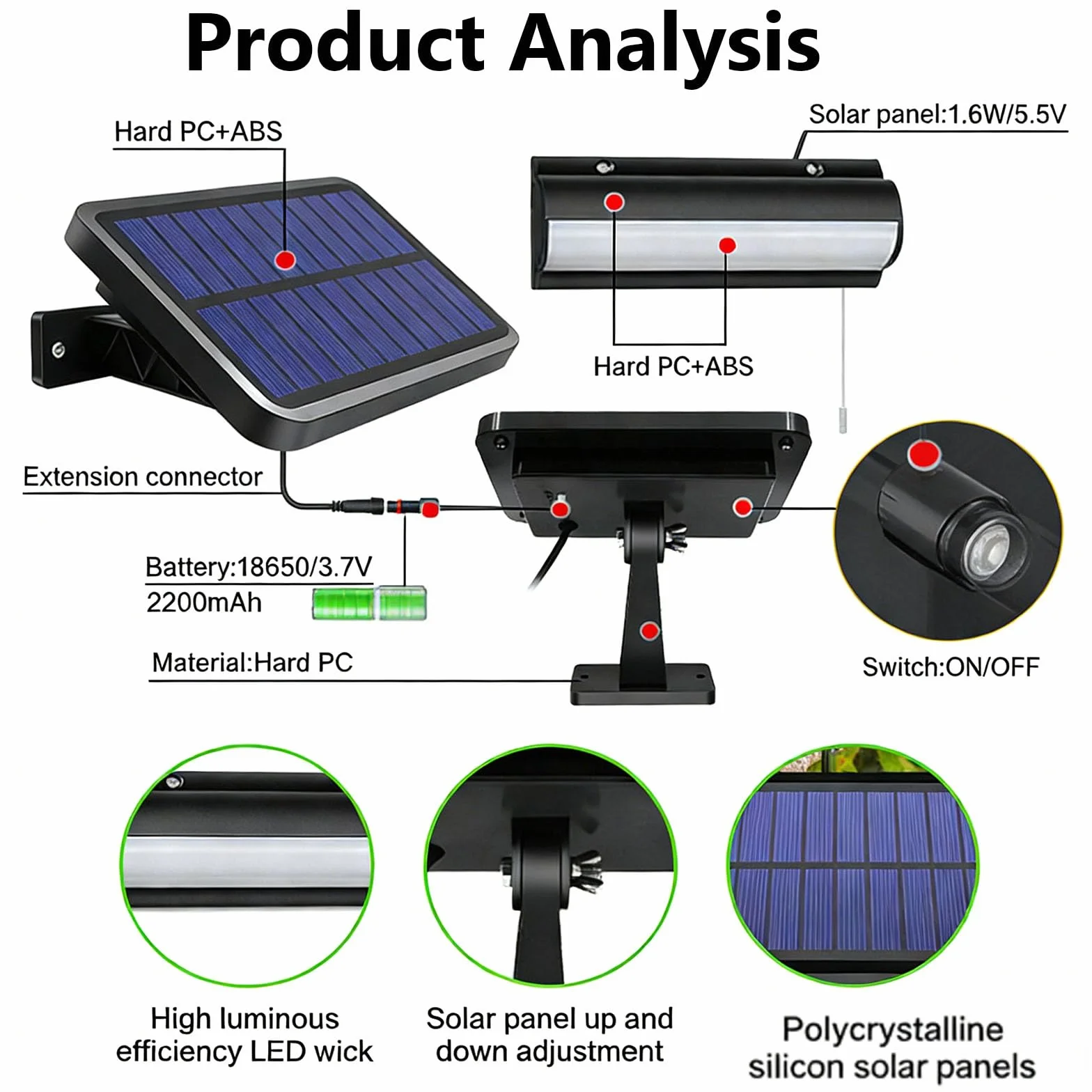 Lampe solaire HEEYoo suspendue étanche IP65 avec interrupteur à chaîne