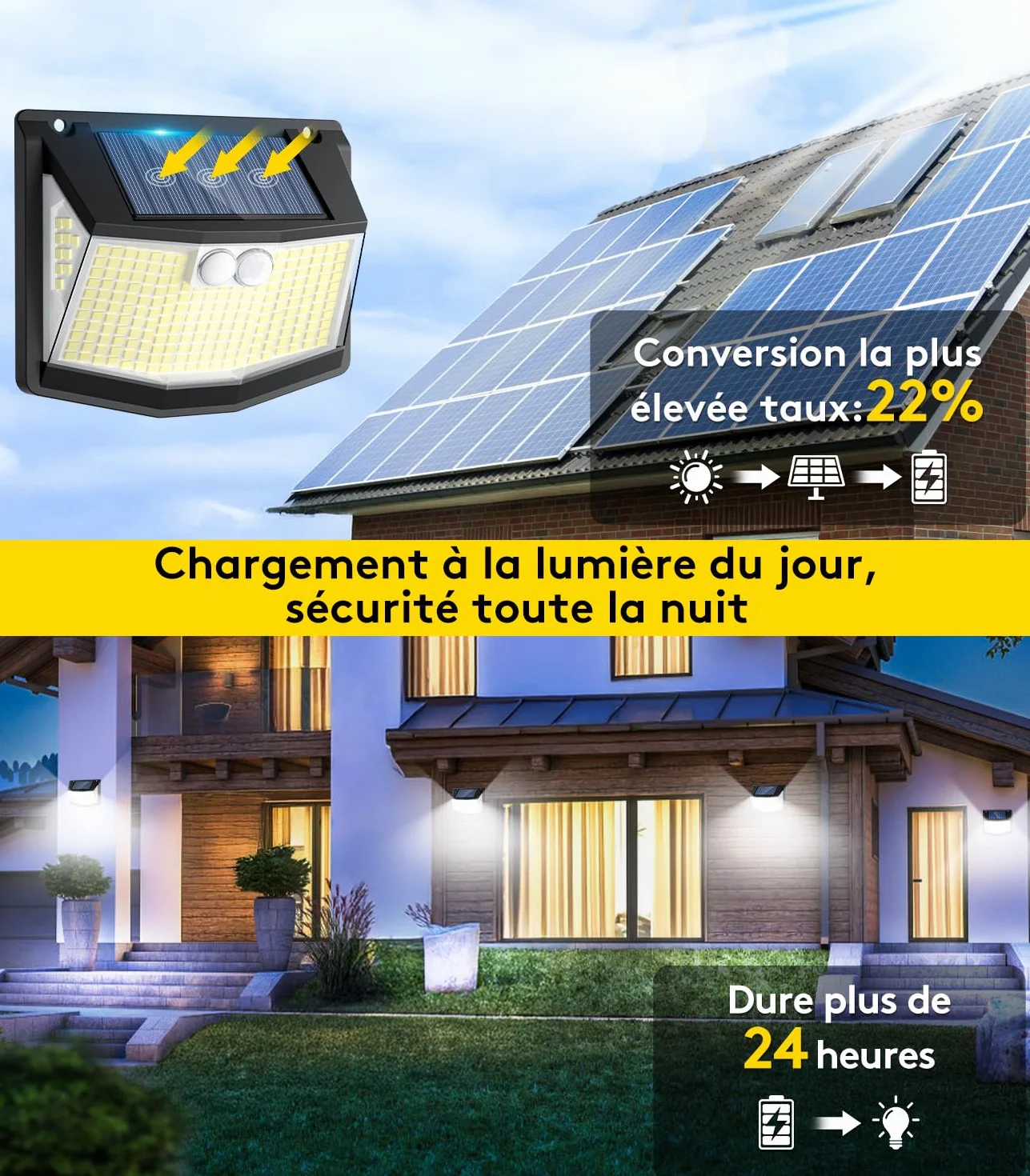 Lampe Solaire Extérieure avec Détecteur Mouvement 248 LED 3 Modes 270° IP65 Étanche Mural 4 Paquet