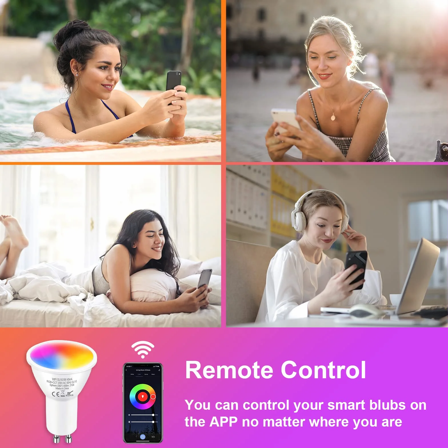 ANTELA Ampoule Connectée GU10 WiFi 5W 400LM LED RGB 2700K-6500K Compatible Alexa Google Home 4PCs