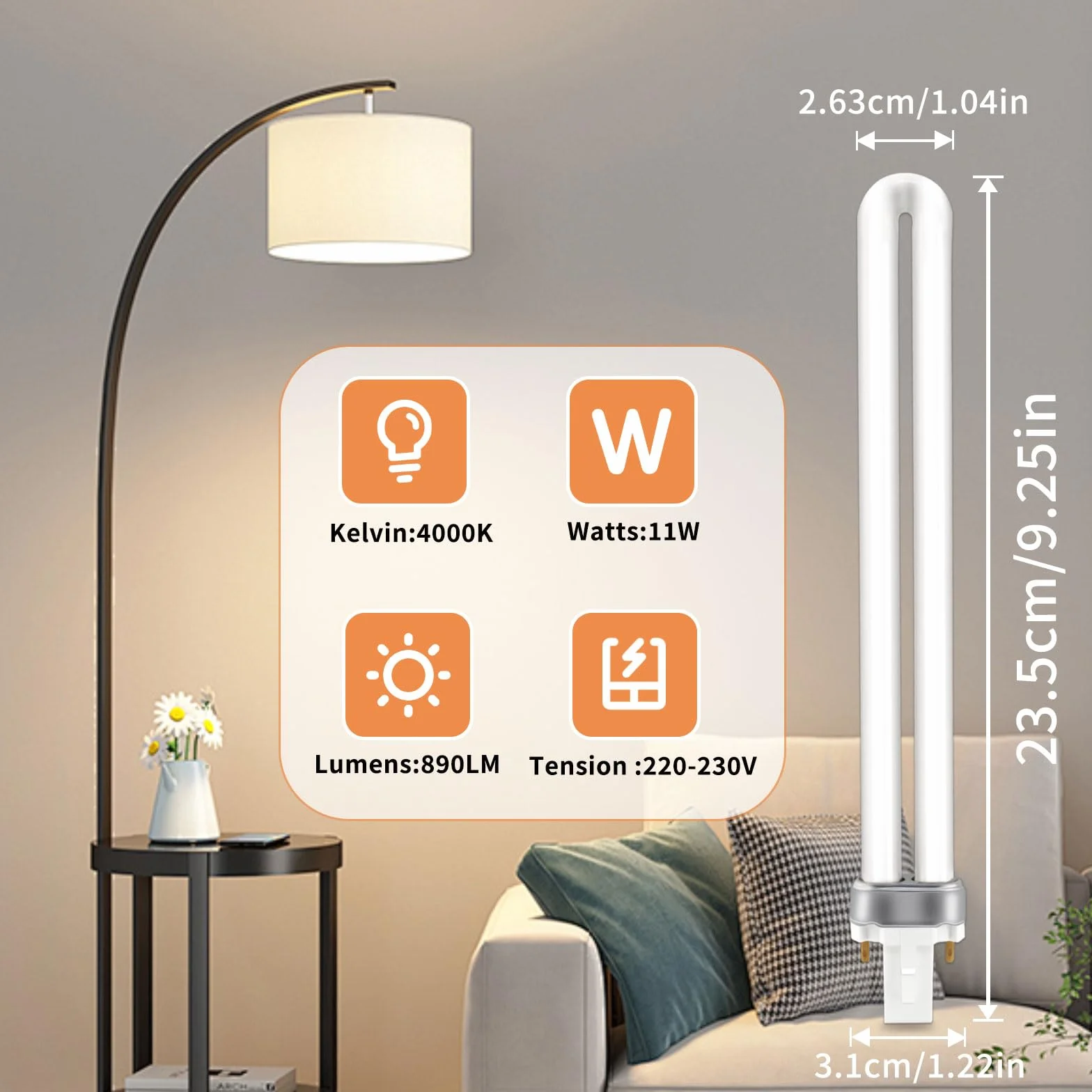 Lampe Fluorescente Compacte G23 2 Broches 11W 4000K CFL Tube en U 2 Pièces