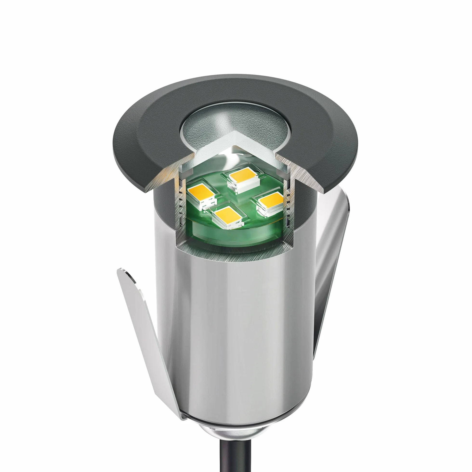 Lampe LED encastrée dans le sol GLOX ledscom.de IP67 extérieur anthracite ronde 35mm blanc chaud