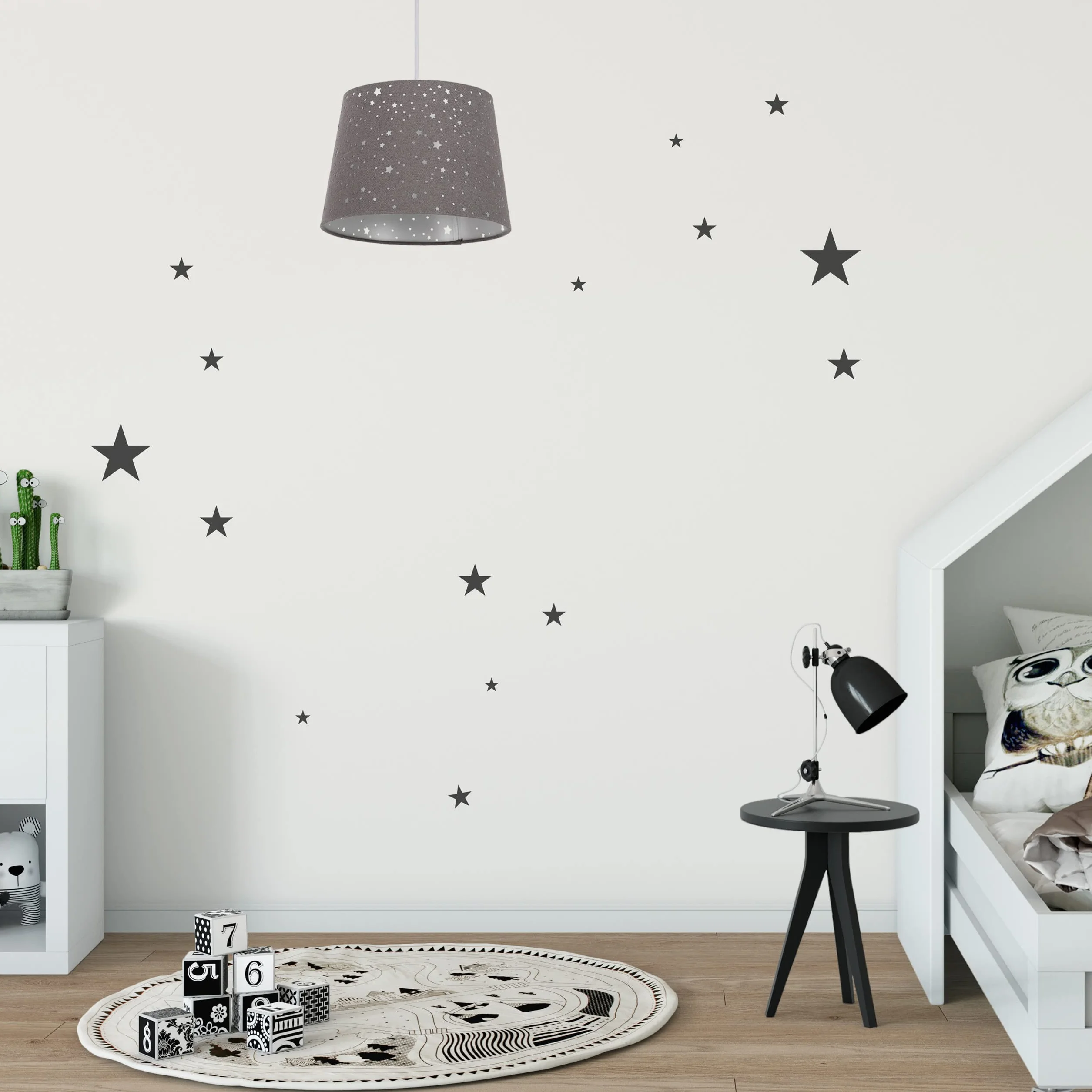 Relaxdays Lampe pour chambre motif ciel étoilé, enfants, abat-jour rond, bleu, 122 x 27 x 27 cm