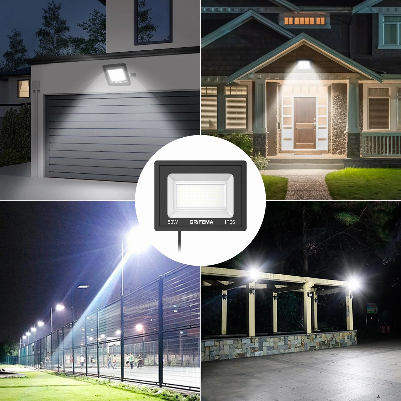 GRIFEMA Projecteur LED Extérieur 50W 5500LM 6500K Blanc Froid IP66 Étanche