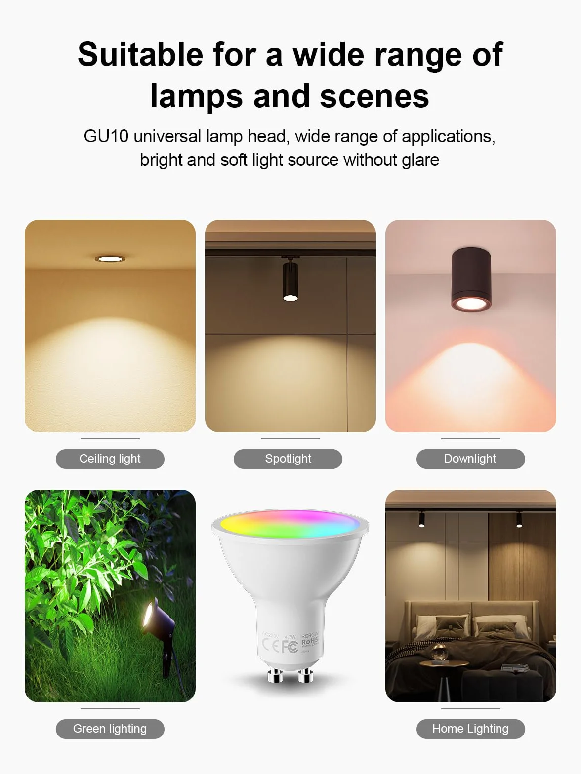 Fitop Ampoule Connectée WiFi GU10 RGBCW LED Smart 4.7W Dimmable 2700-6500K 5 pièces