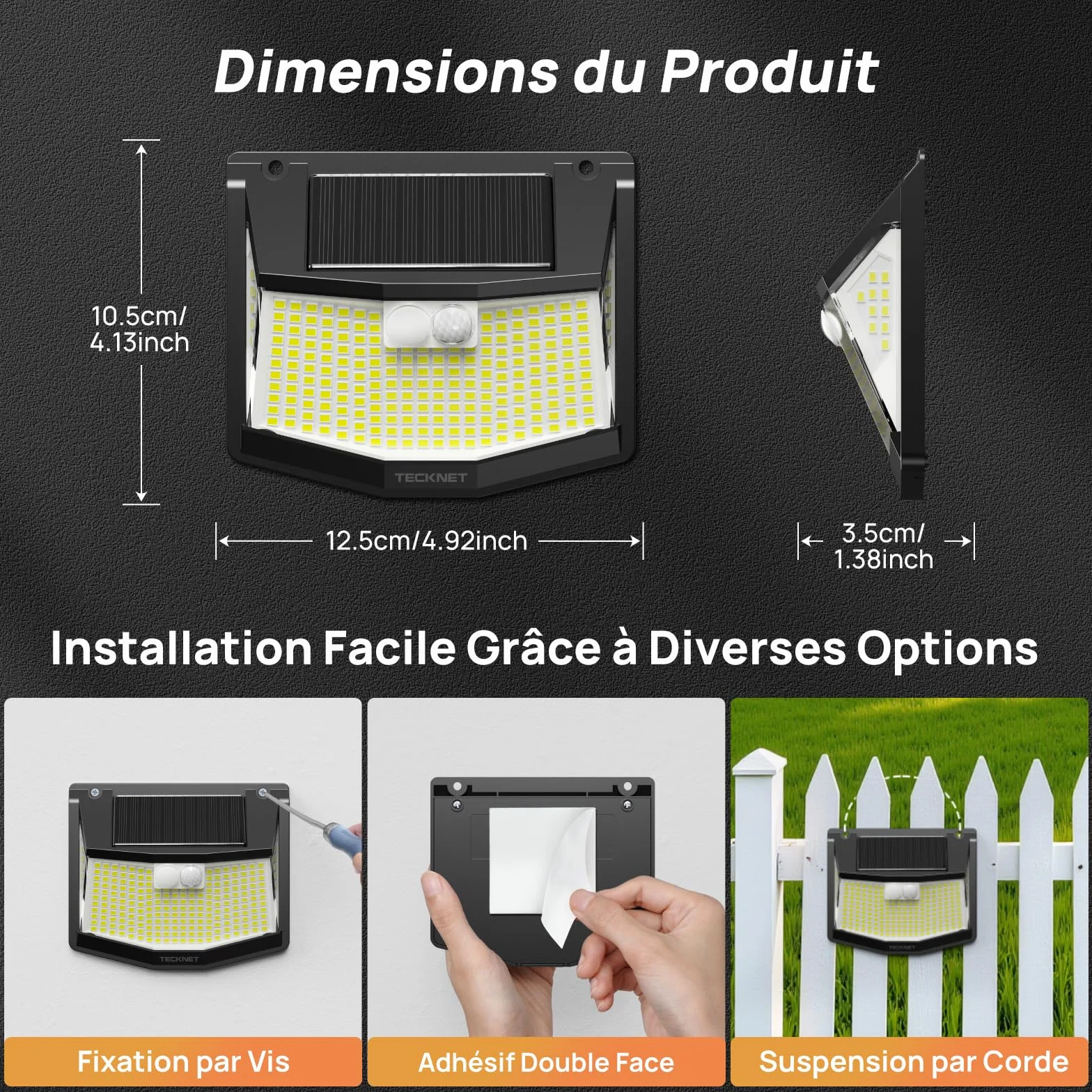TECKNET Lampe Solaire Extérieur 248 LEDs Projecteur Solaire 300° Étanche IP66 3 Modes Détecteur de Mouvement 4pcs