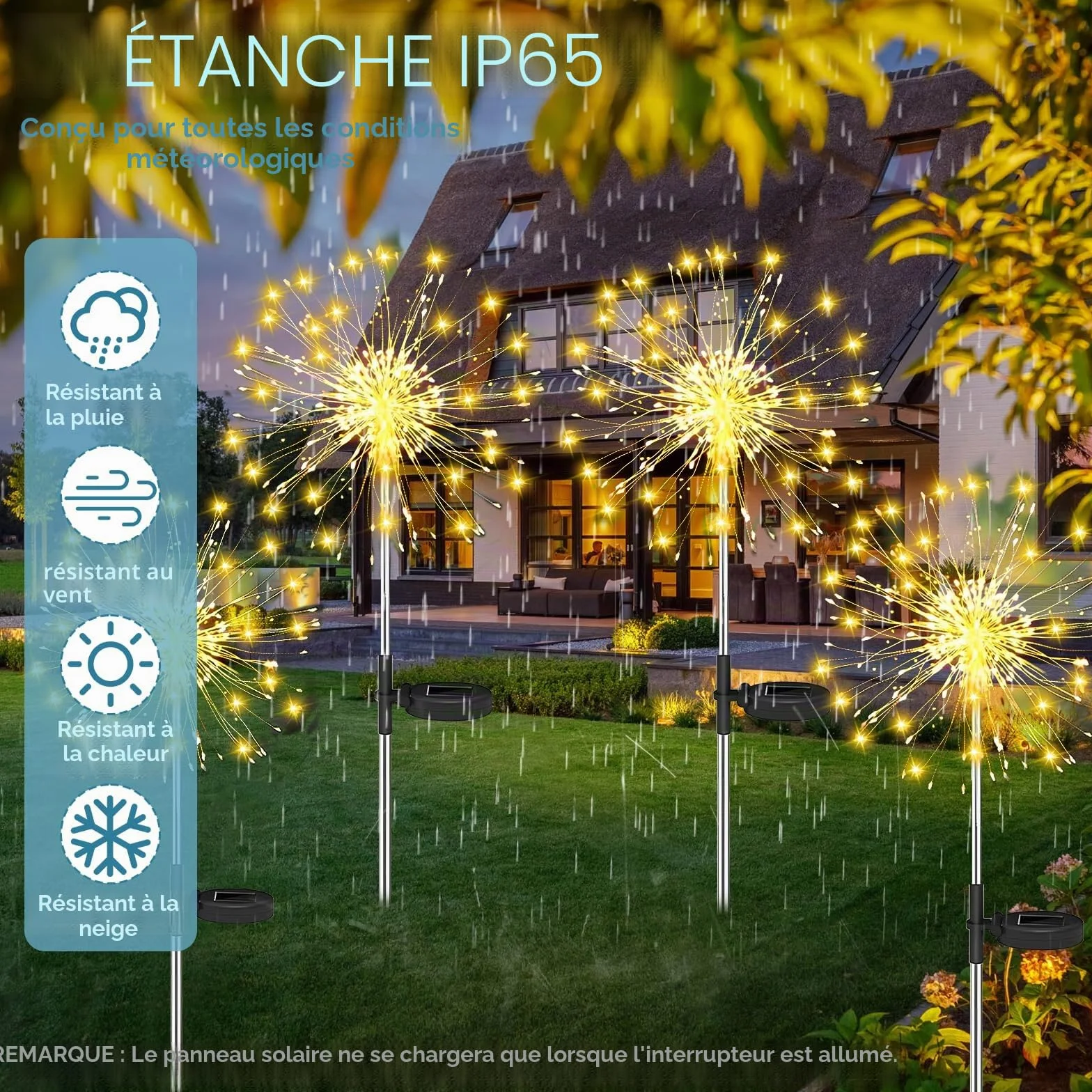 Lanterne Solaire Exterieur 4 Pièces 120 LED Blanc Chaud Étanche Pissenlit Décoration Jardin