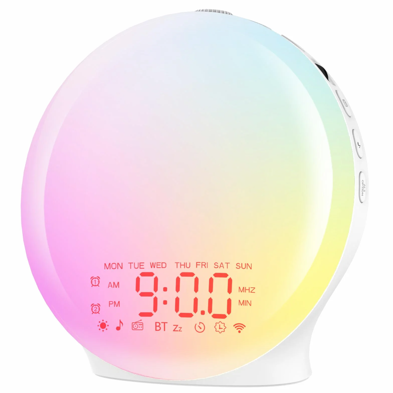 Réveil Lumière Bluetooth Radio Eveil Matin Lampe de Chevet 20 Niveaux Luminosité Simulateur Aube Crépuscule 2 Réveils 22 Sons Naturels Fonction Snooze 17 Couleurs Veilleuse