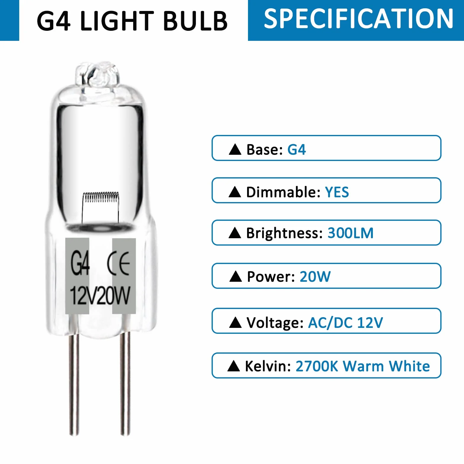 Ampoule Halogène G4 12V 20W Blanc Chaud Dimmable, Capsule G4, Lot de 10
