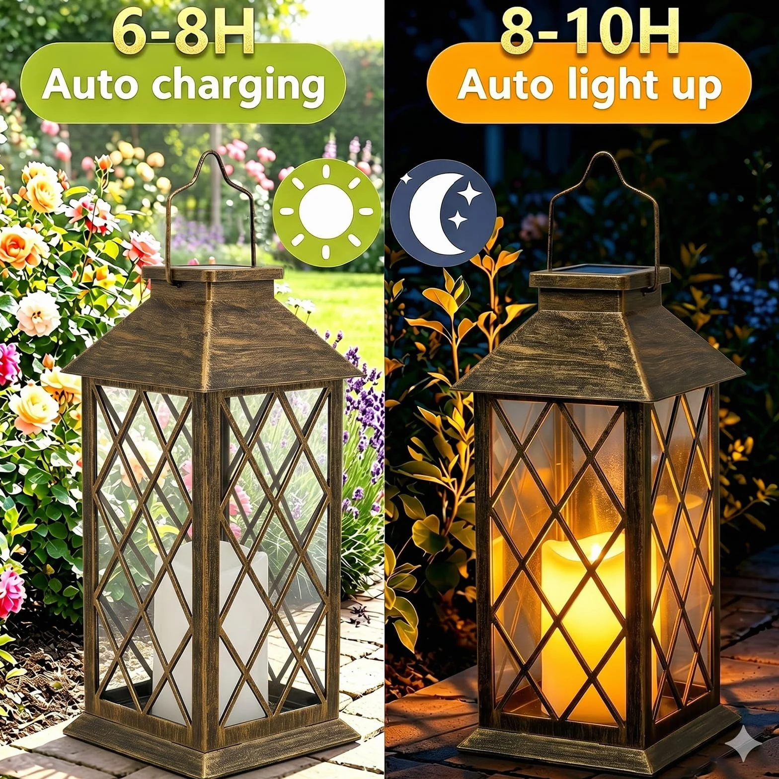 Yowin Lanterne Solaire Exterieur 2 Pièces 22cm Lampe Jardin Verre Trempé Étanche Noir