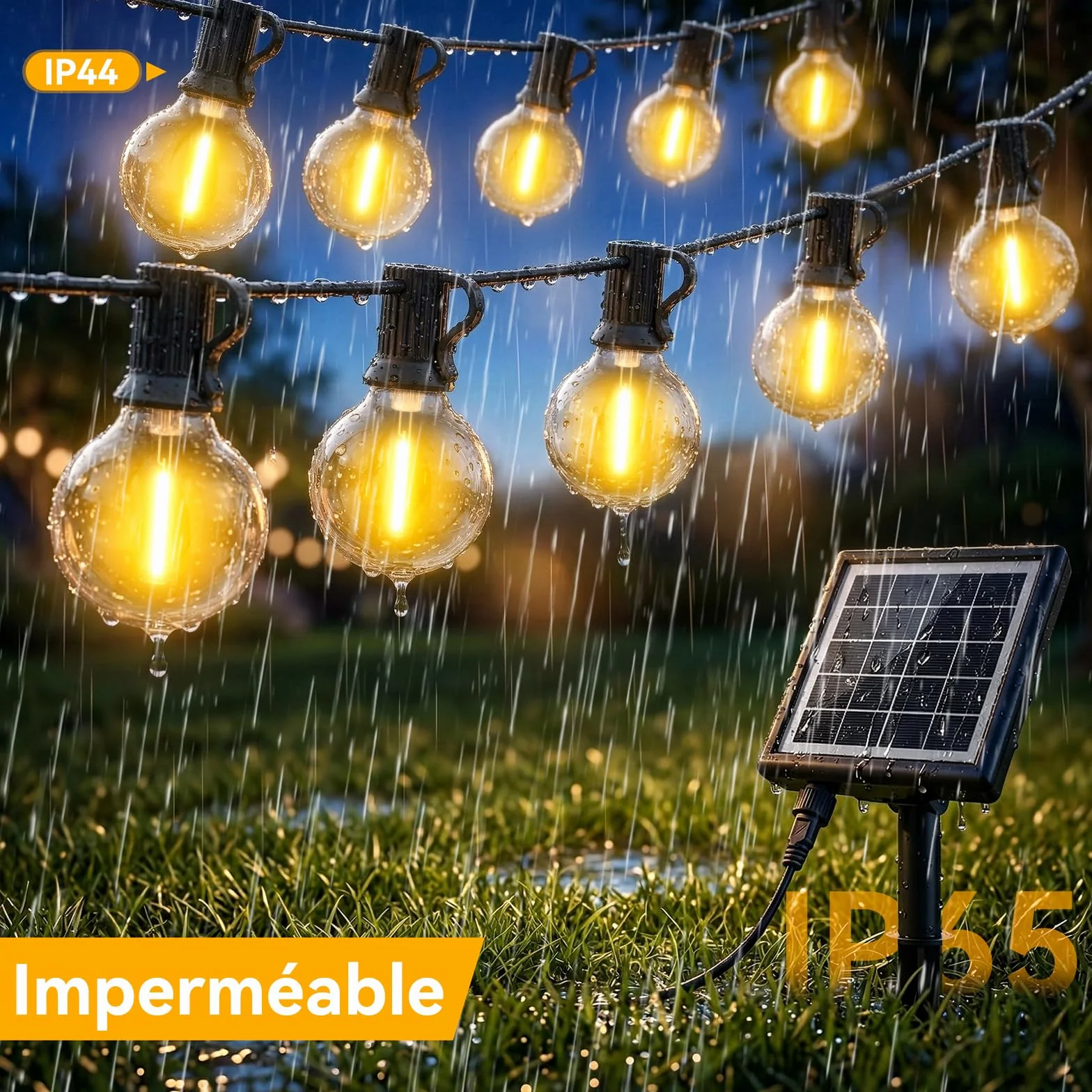 Guirlande Solaire Exterieur LED 30M Télécommande 38+2 Ampoules G40 Étanche Jardin Terrasse Balcon