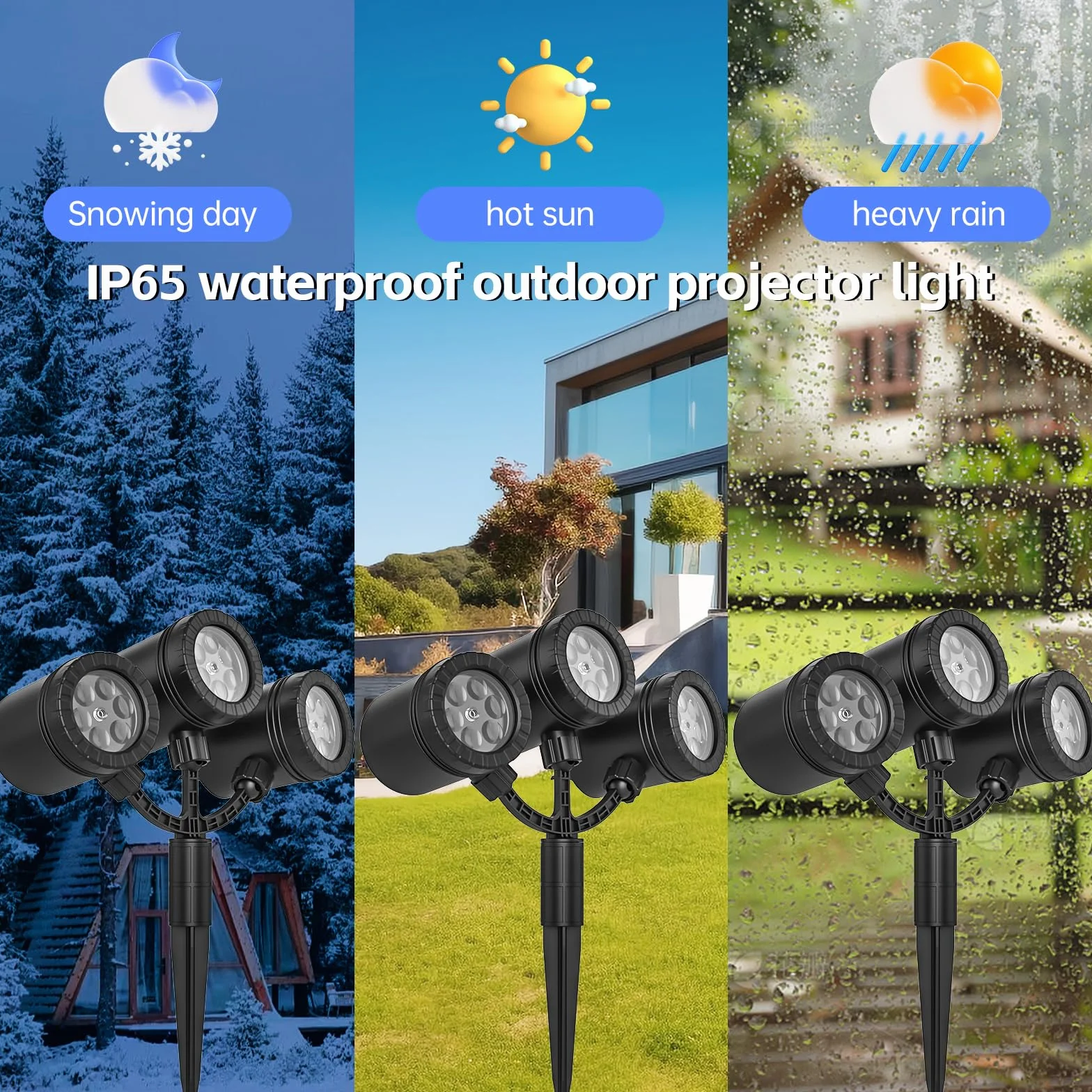 Projecteur de Noël à flocons de neige triple amélioré LED extérieur