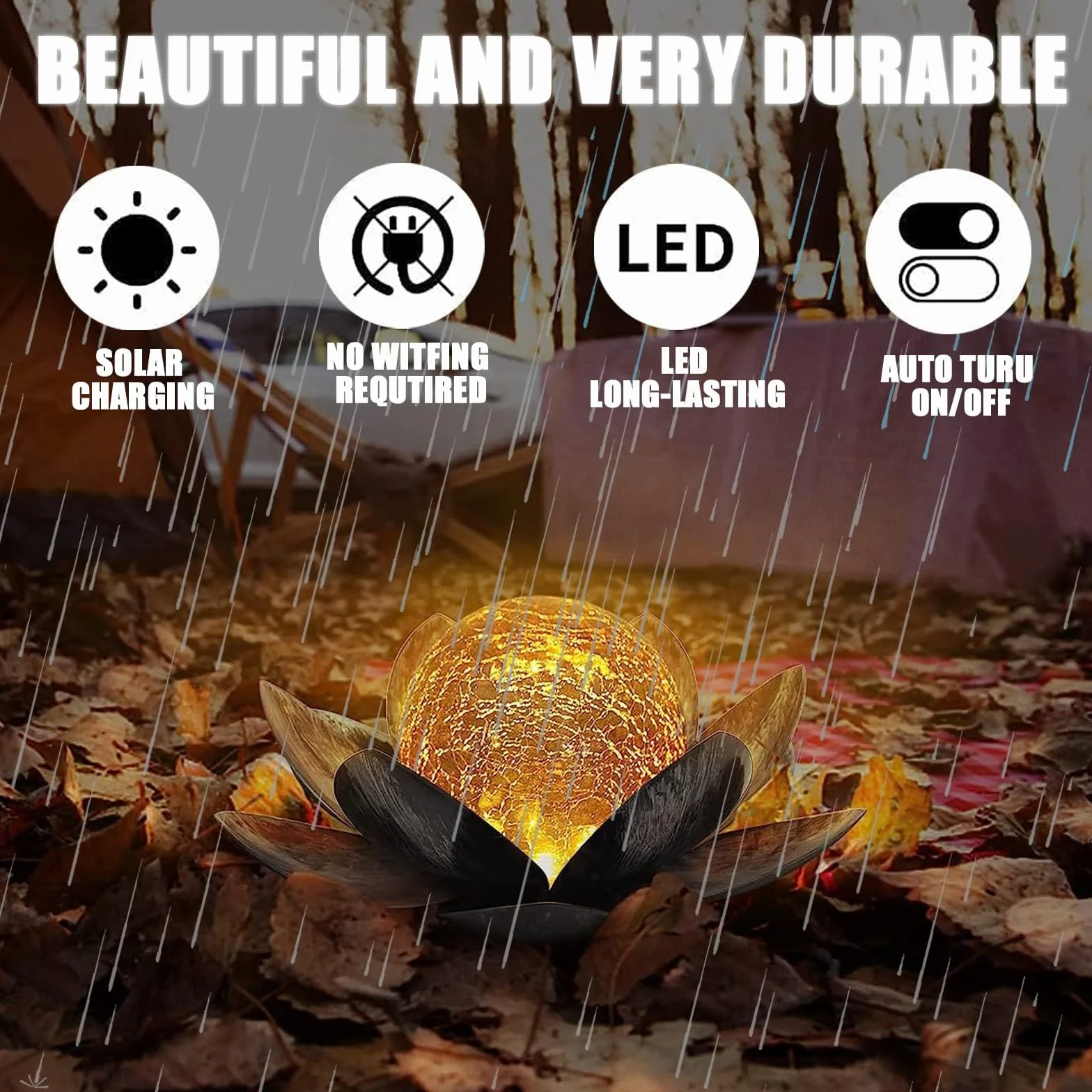 Funmo Lampe Solaire Exterieur Lotus IP44 Étanche Décoration Jardin