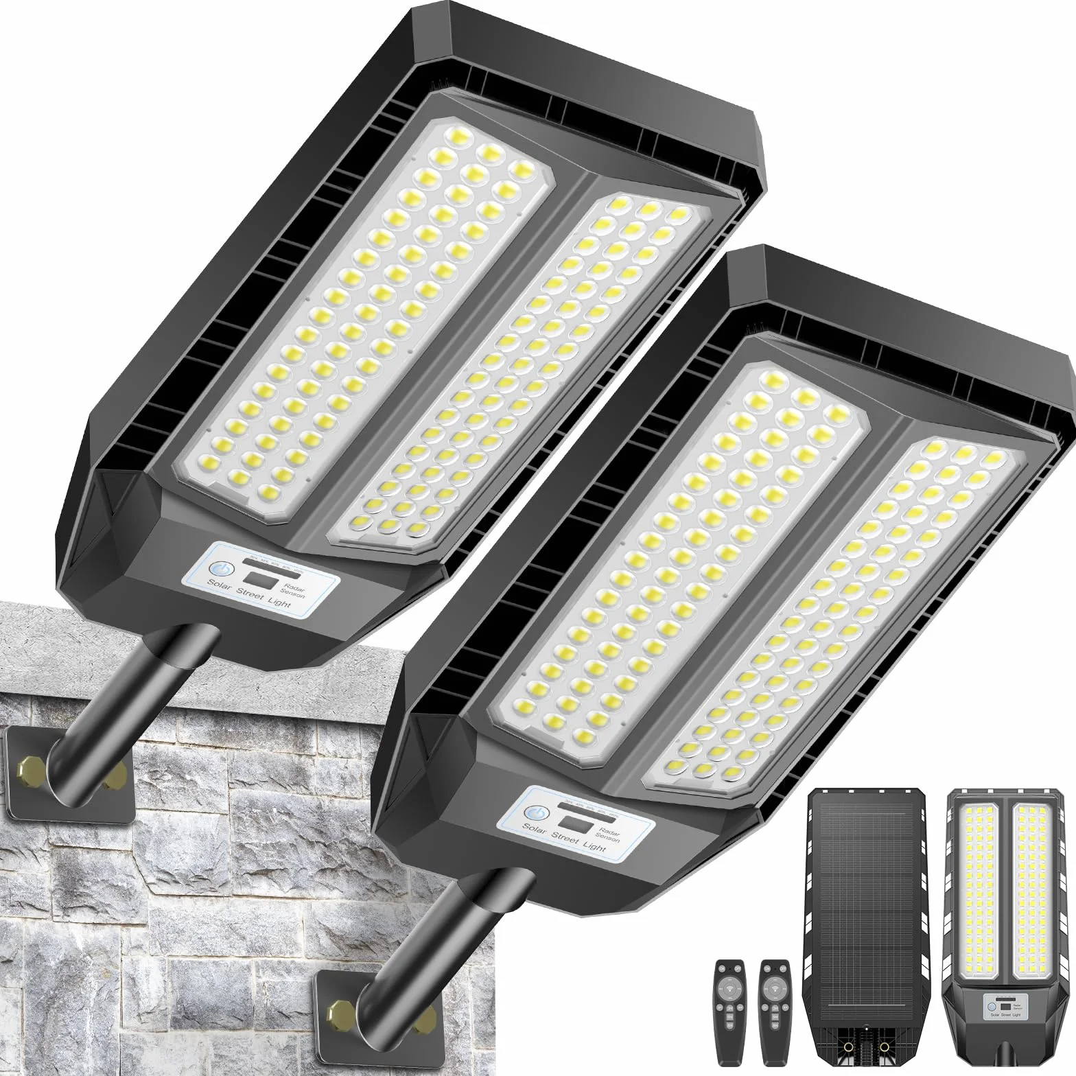 Adewalk 700W*2 Lampe Solaire Extérieure IP66 avec Télécommande et Capteur de Mouvement, 6500K LED Super Lumineux