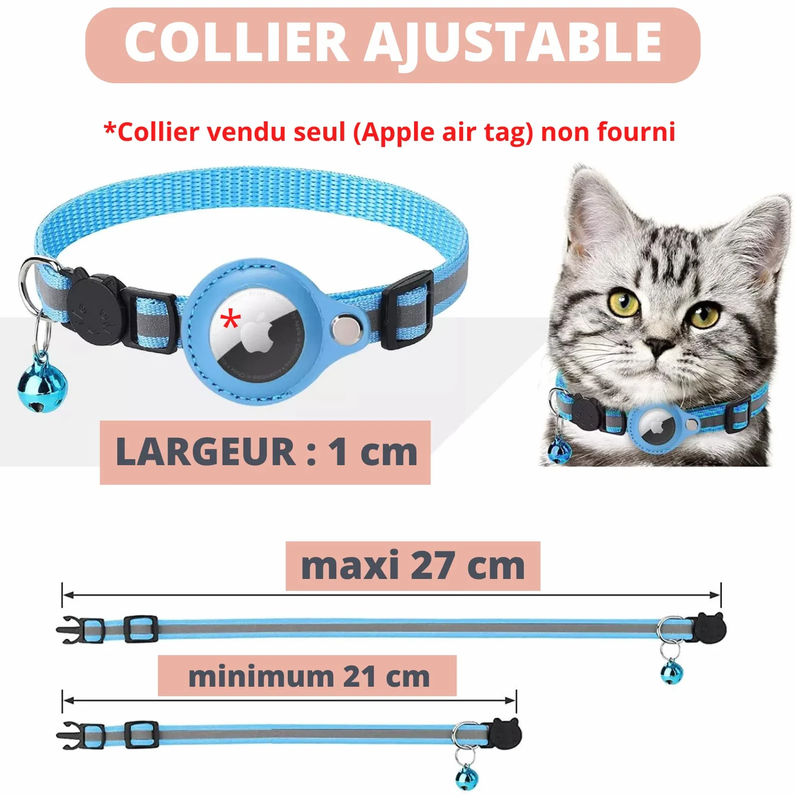 Collier Chat Croc-Cat Compatible Apple AirTag Localisation Léger Confortable Sécurité Maximale