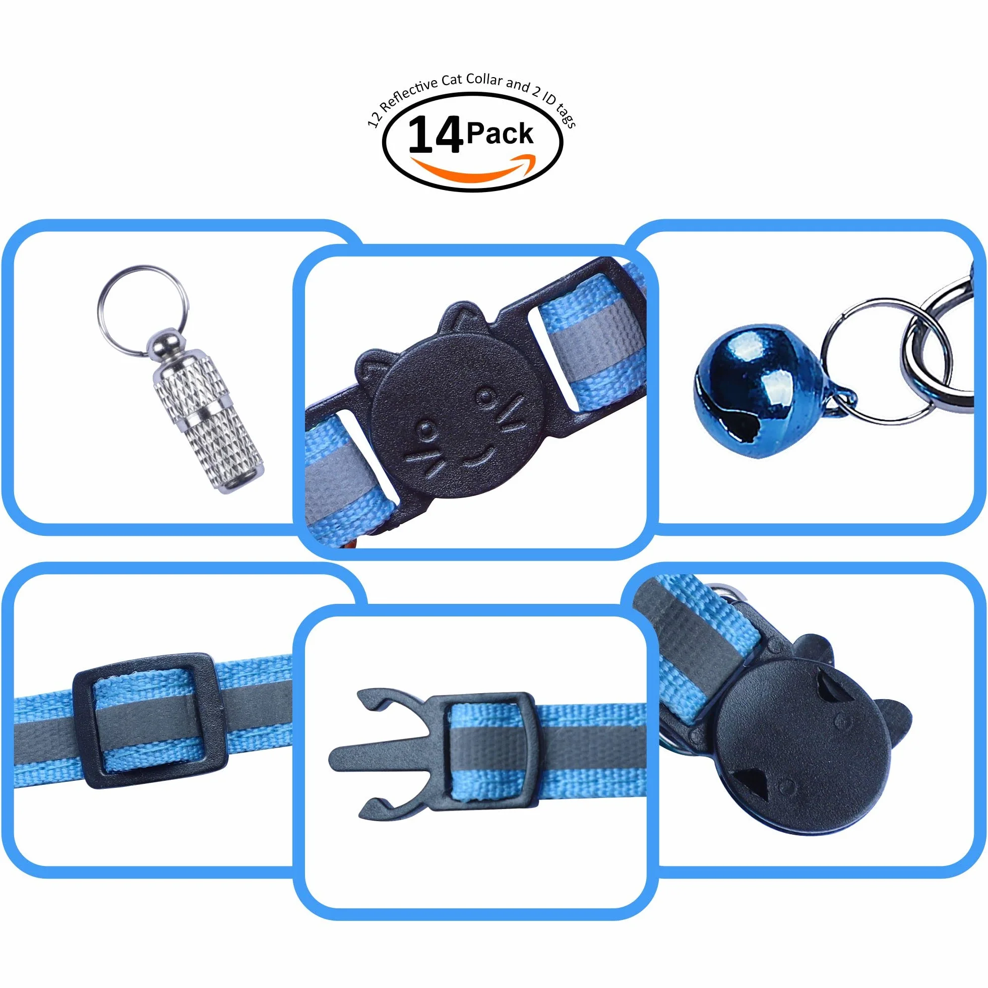 Collier Chat Réfléchissant Nylon avec Boucle Sécurité Anti-Étranglement et ID Tag