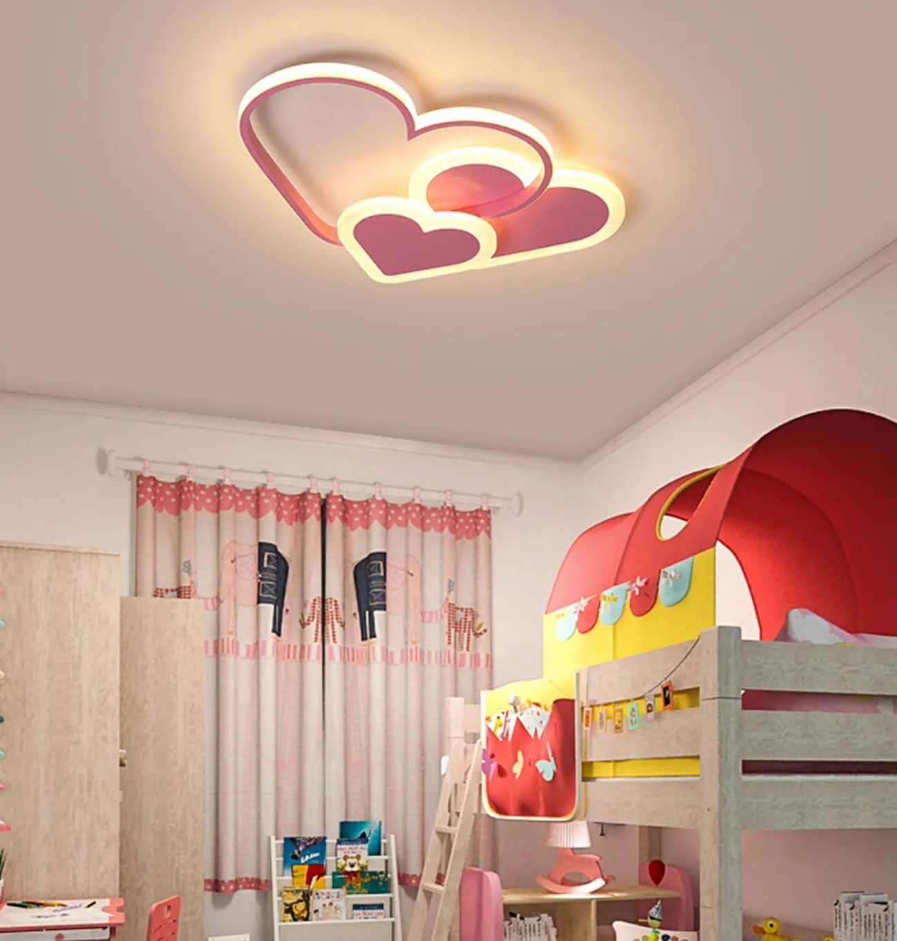 Plafonnier 3D LED Créatif Stéréoscopique Coeurs 30W Rose Lumière Chaude
