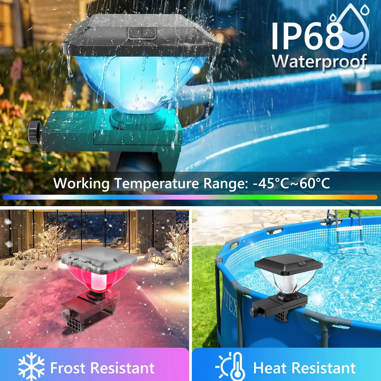 DeeprBling Lumiere Solaire Piscine Hors Sol LED RGB IP68 1 Pièce