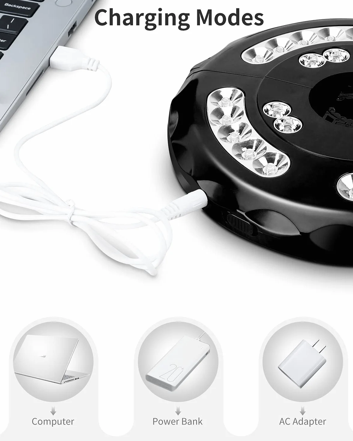 Lampes LED Rechargeable pour Parasol, 2 Modes d'Éclairage, Luminaire sans Fil pour Jardin Terrasse Extérieur